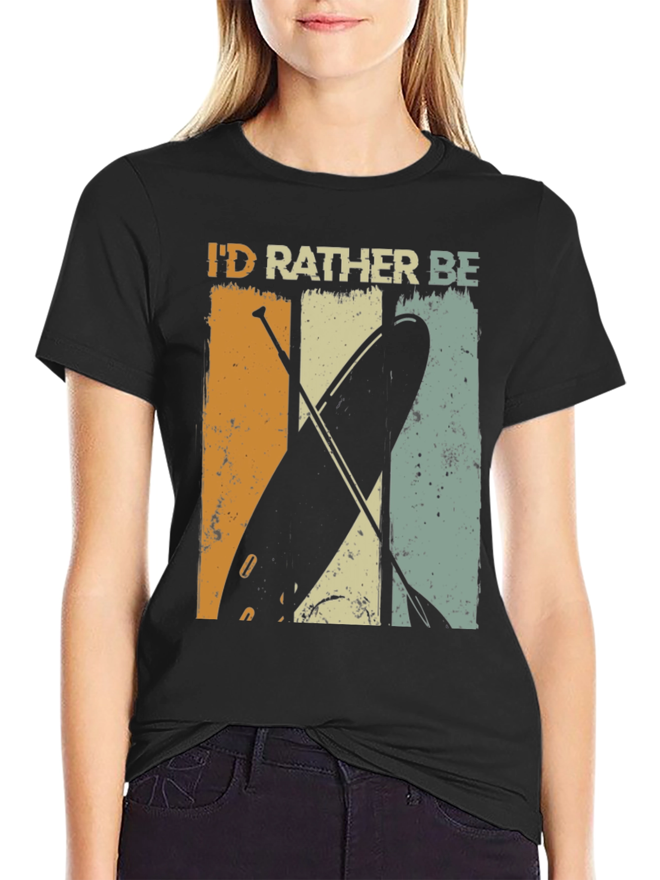 Black I'd Rather Be Paddle Boarding T-Shirt - Vintage Style view 2