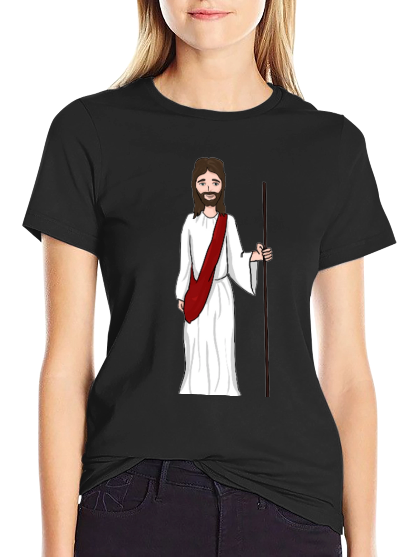 Black Jesus Cartoon Black T-Shirt view 2