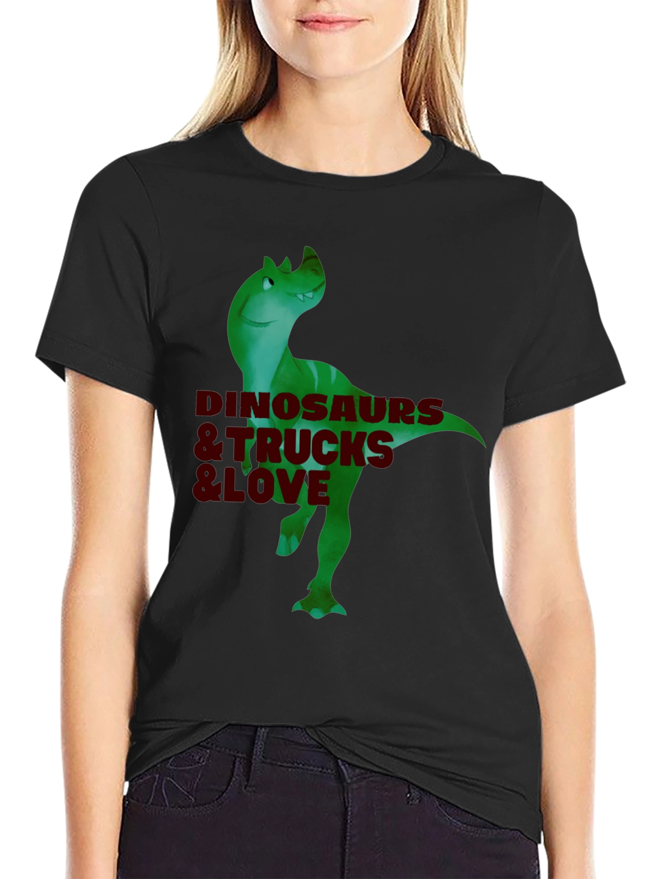 Black Dinosaurs & Trucks I Love Men's Black T-Shirt view 2