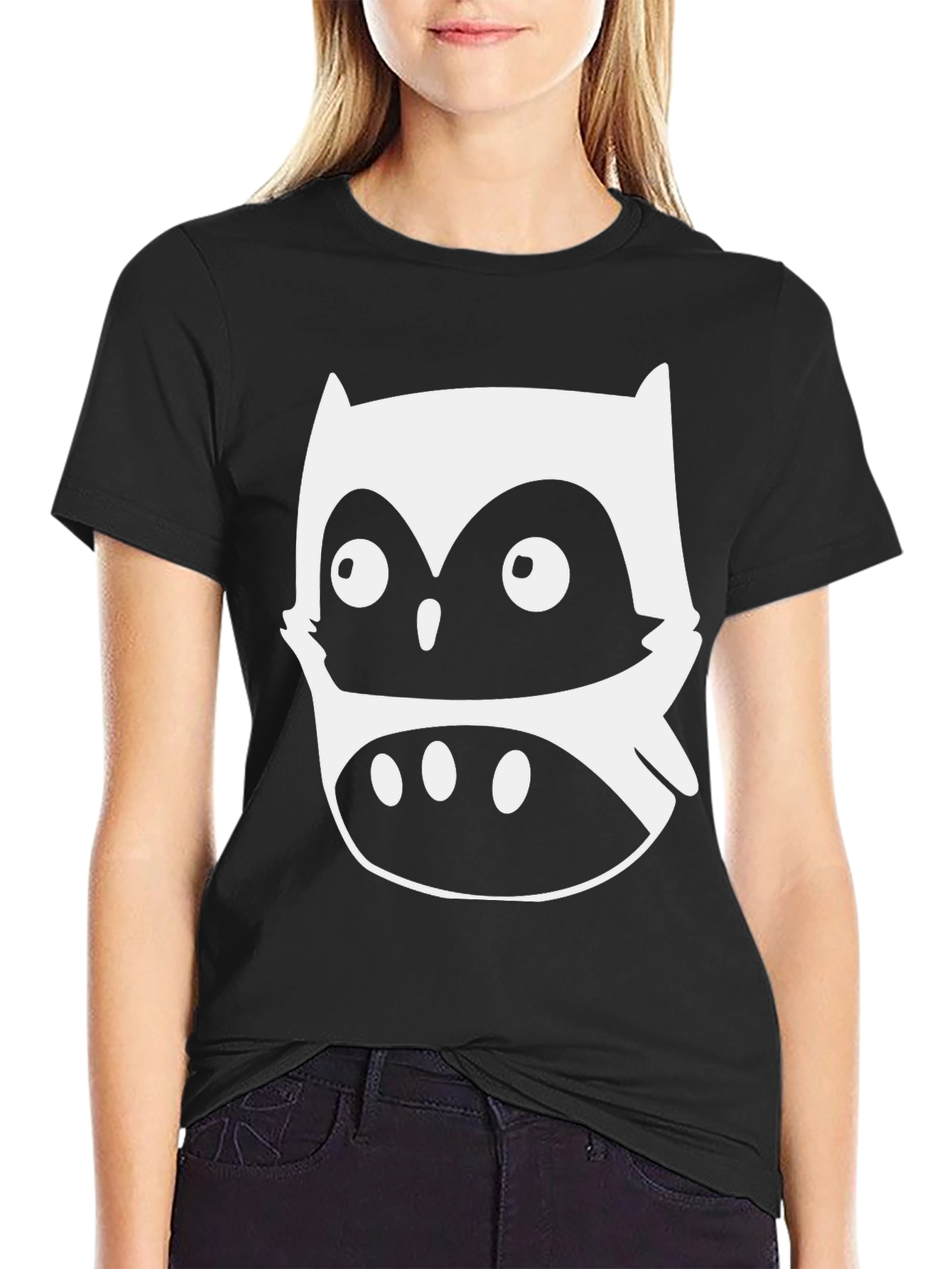 Black Cool Owl Graphic Tee - Black view 2