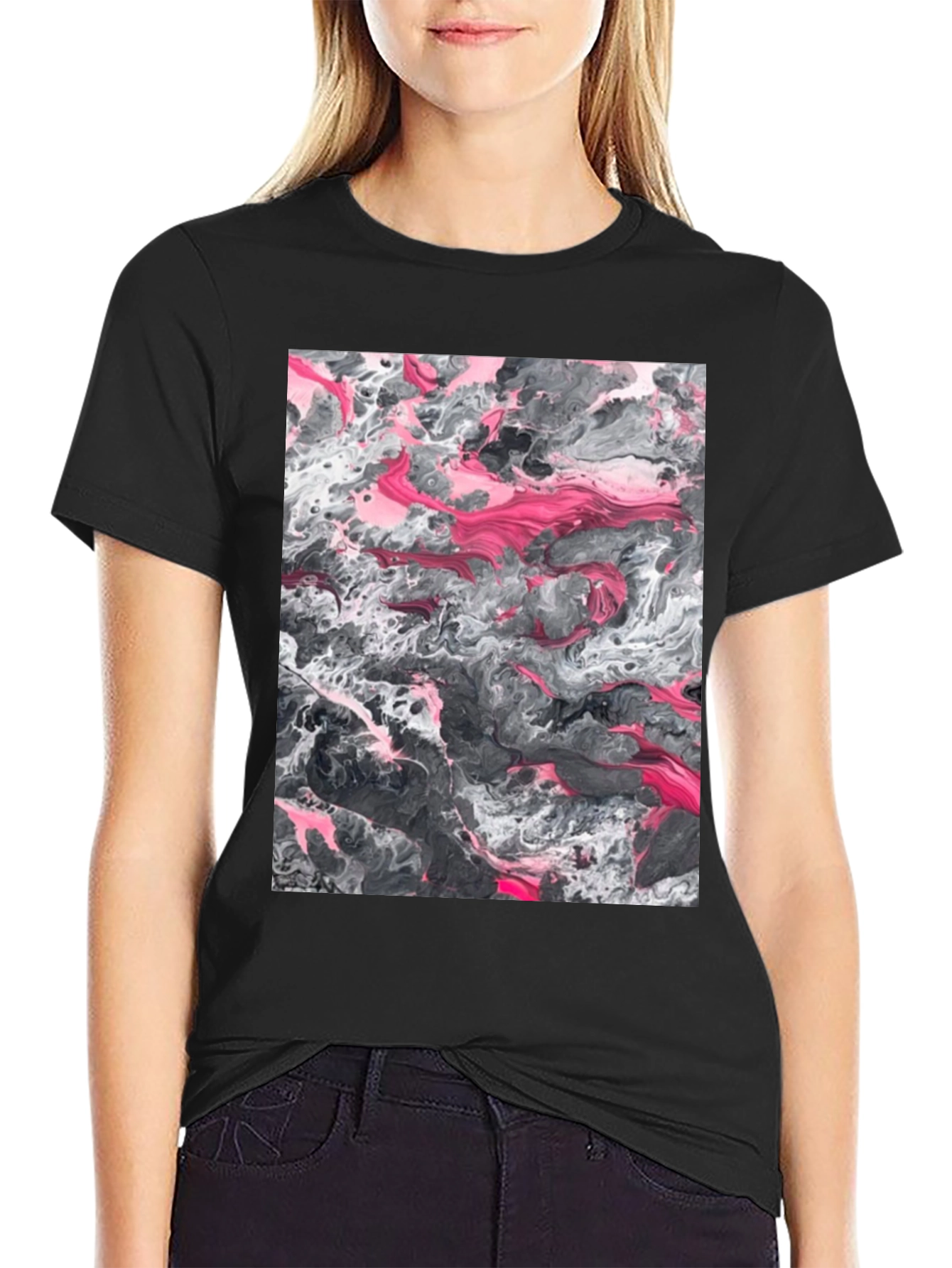 Black Abstract Art Print Black T-Shirt view 2