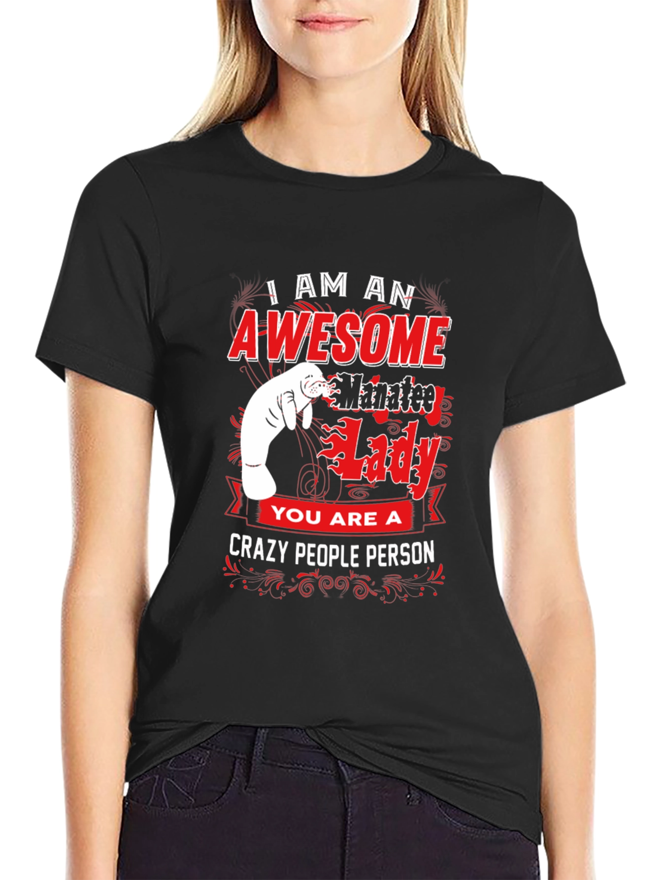 Black Awesome Manatee Lady Graphic Tee view 2