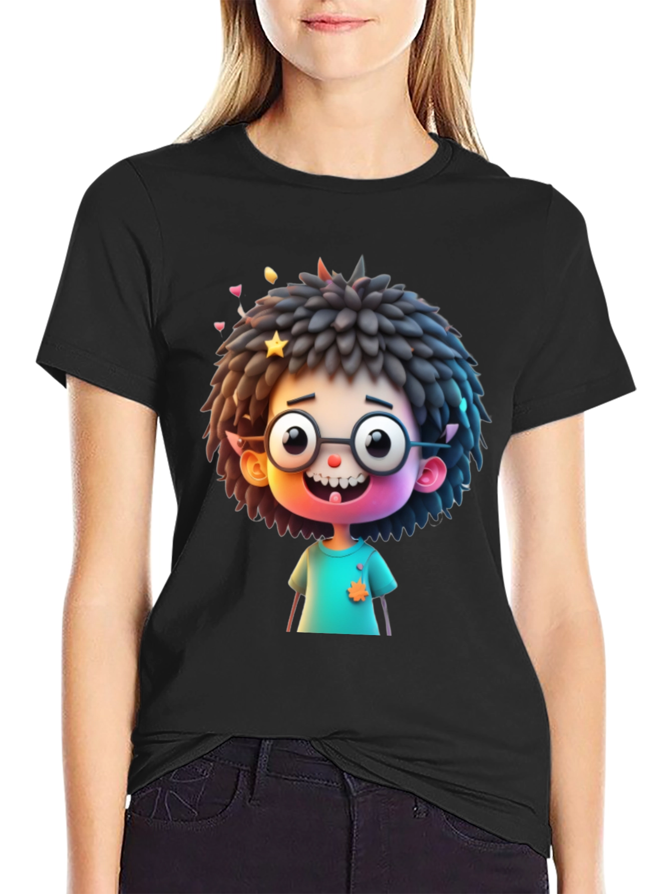 Black Fun Cartoon Character T-Shirt - Black view 2
