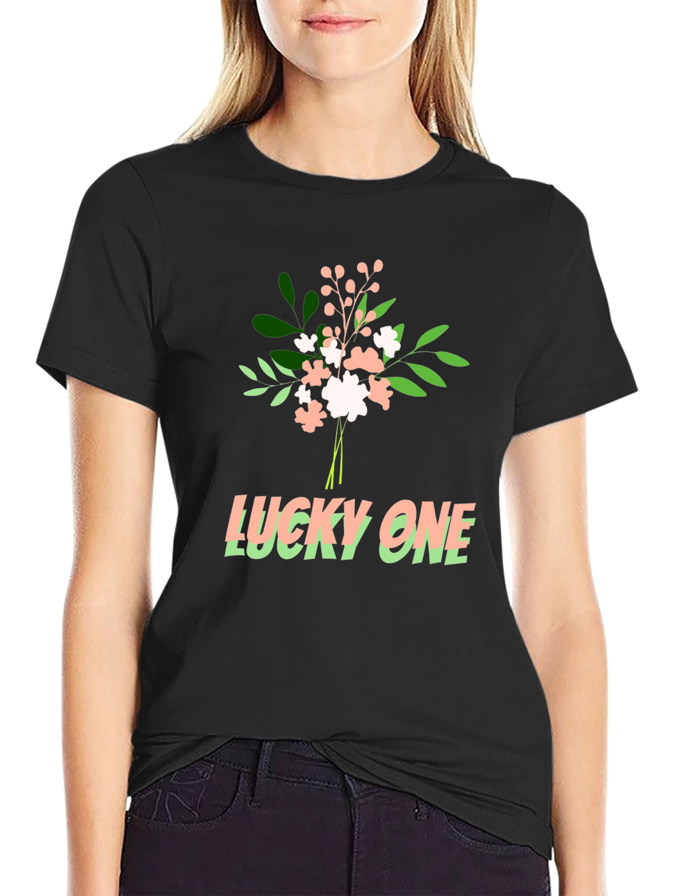 Black Lucky One Graphic Tee - Soft Cotton Blend view 2