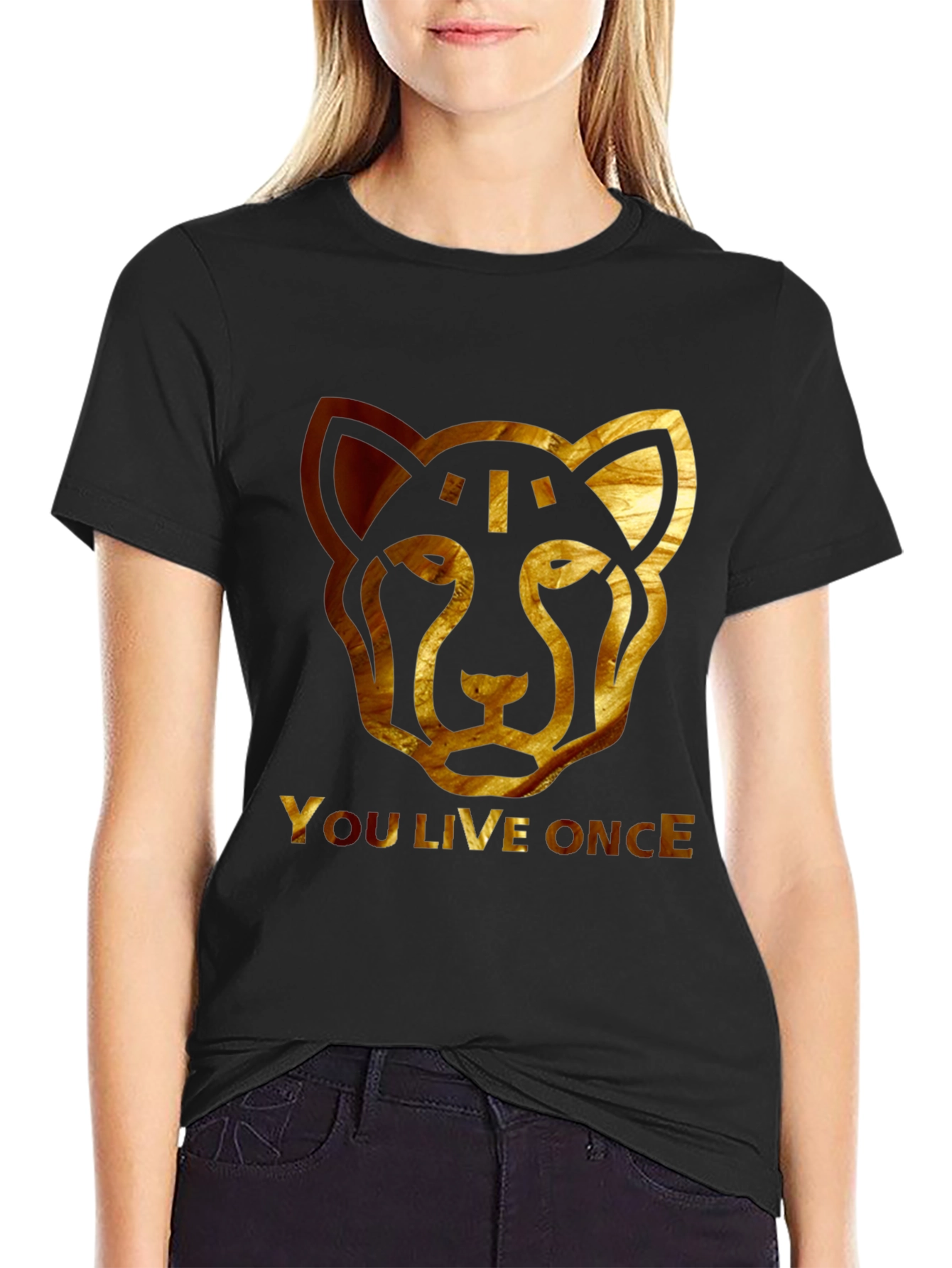 Black YOLO Cheetah Graphic Tee - Black Cotton T-Shirt view 2