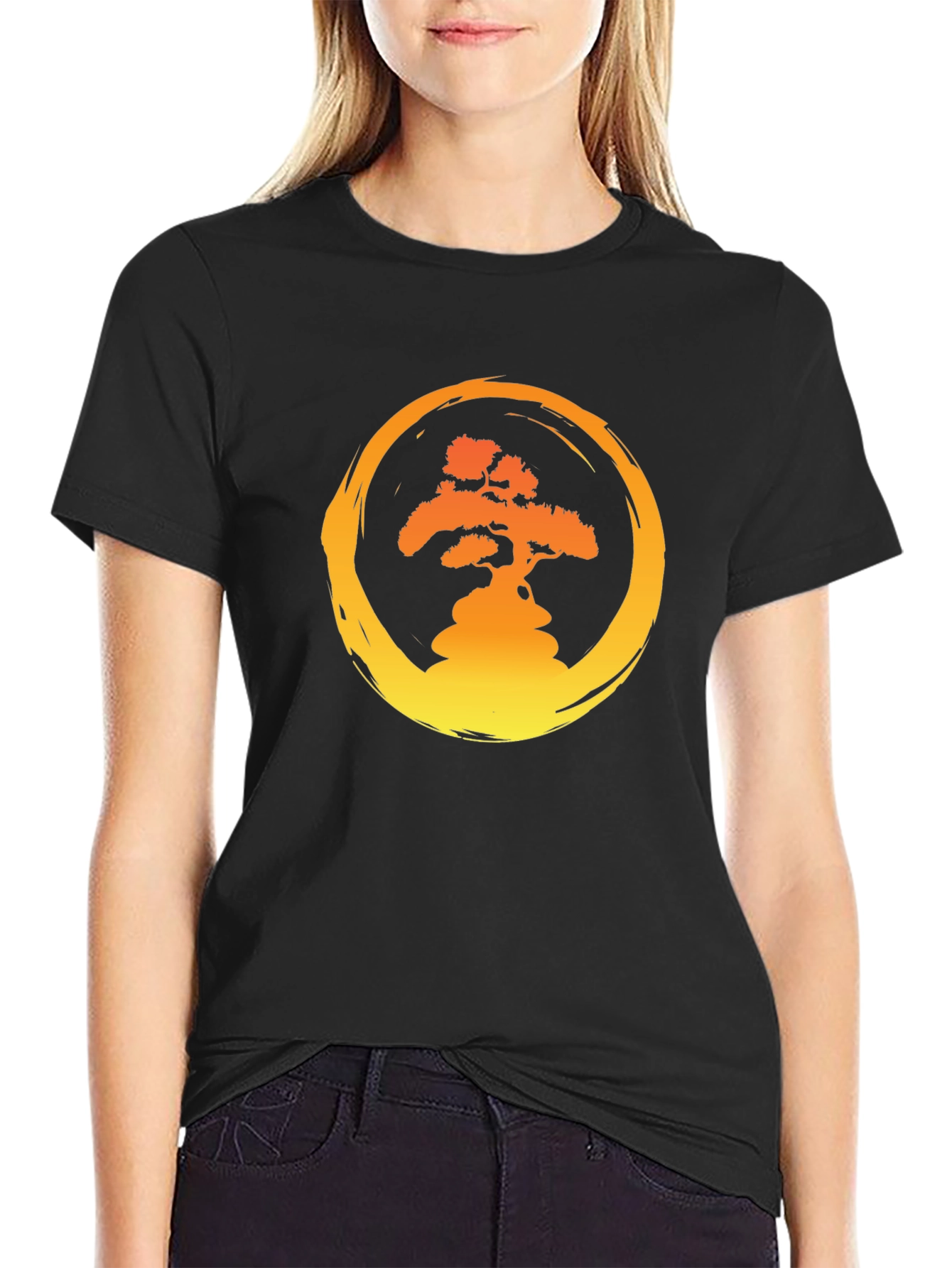 Black Zen Bonsai T-Shirt -  Enso Circle view 2