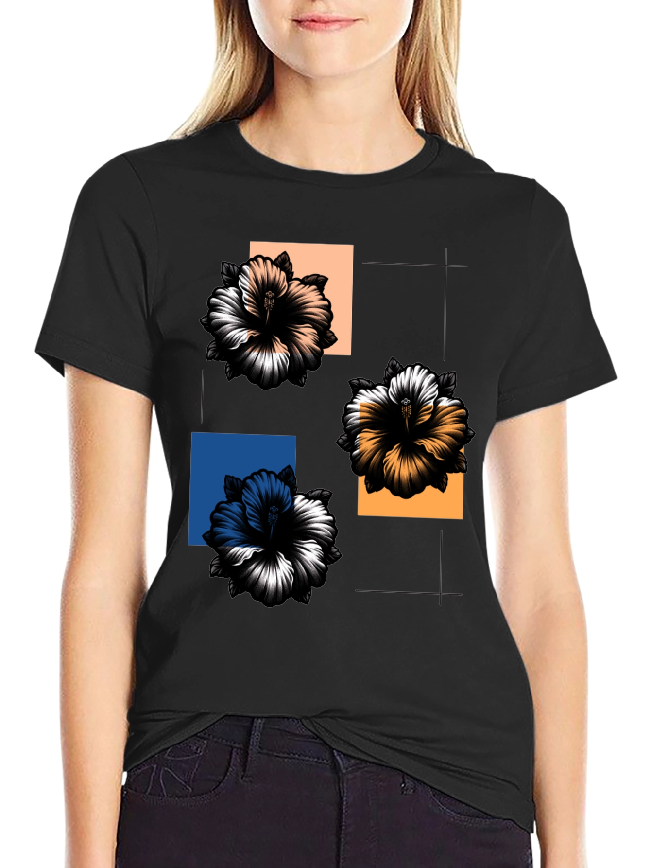 Floral Squares Graphic Tee - Modern Casual Style - 2
