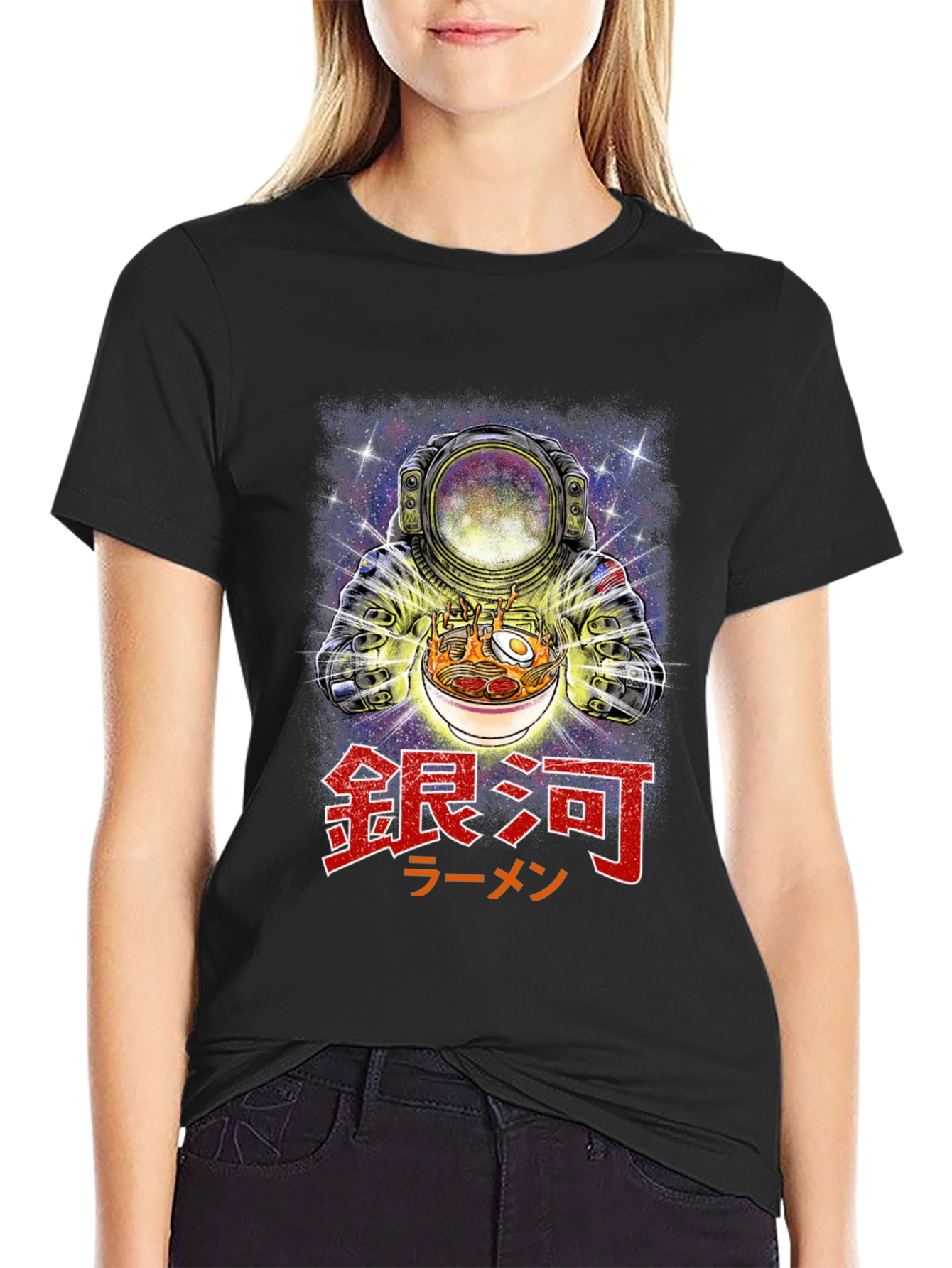 Black Astronaut Ramen Graphic Tee - Galaxy Noodles T-Shirt view 2