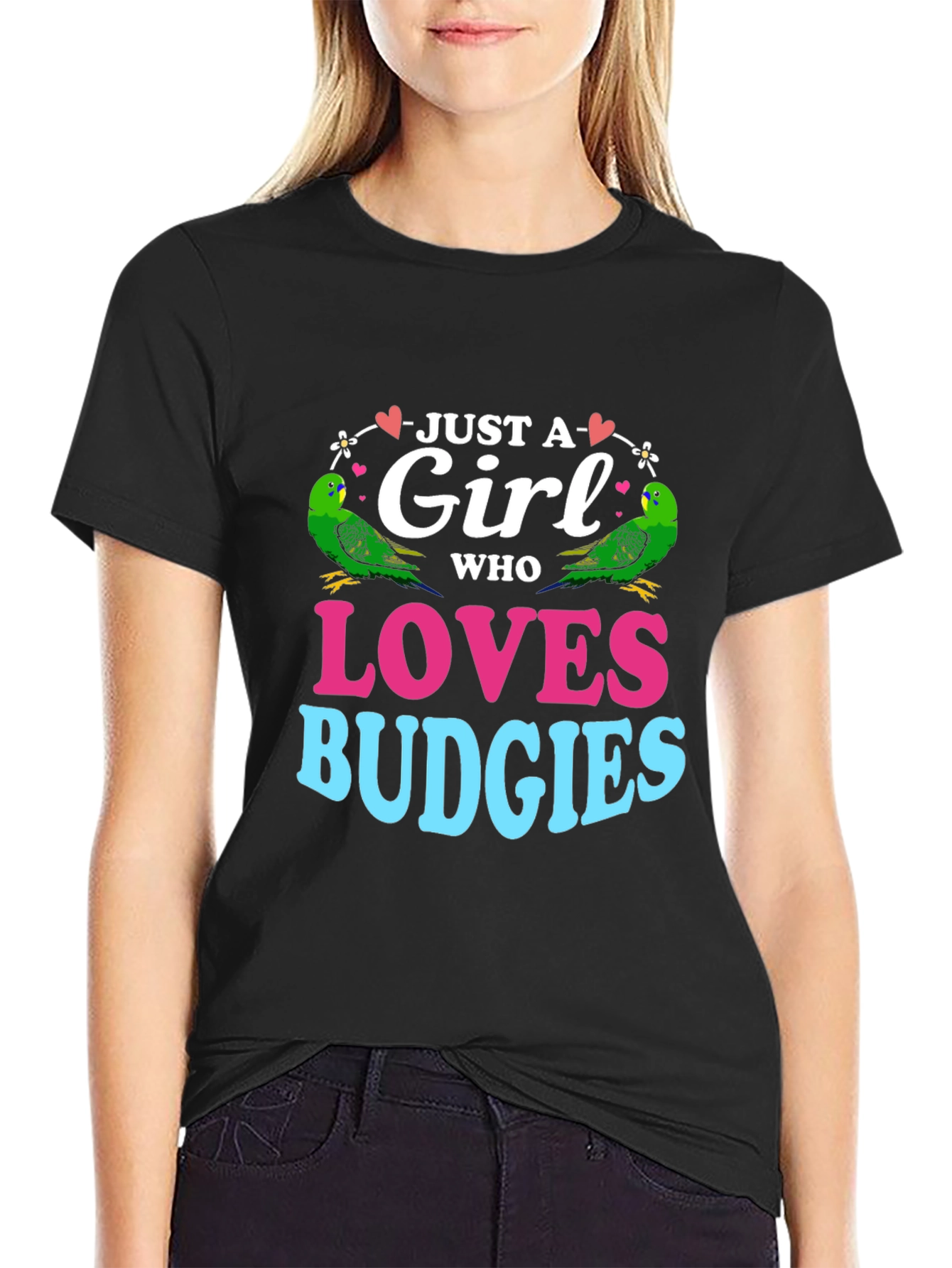 Black Just a Girl Who Loves Budgies T-Shirt view 2