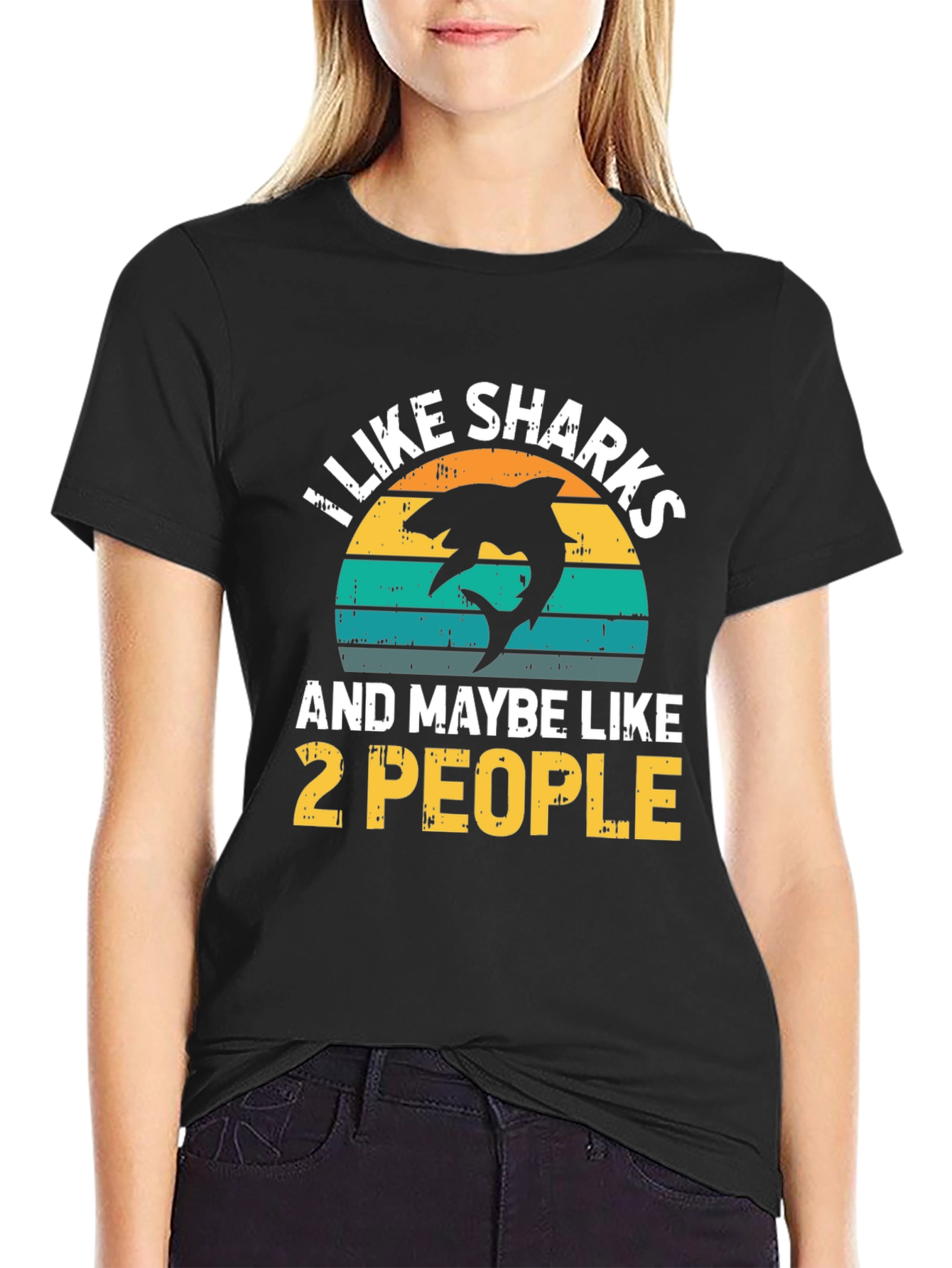 Black I Like Sharks & Maybe Like 2 People T-Shirt view 2