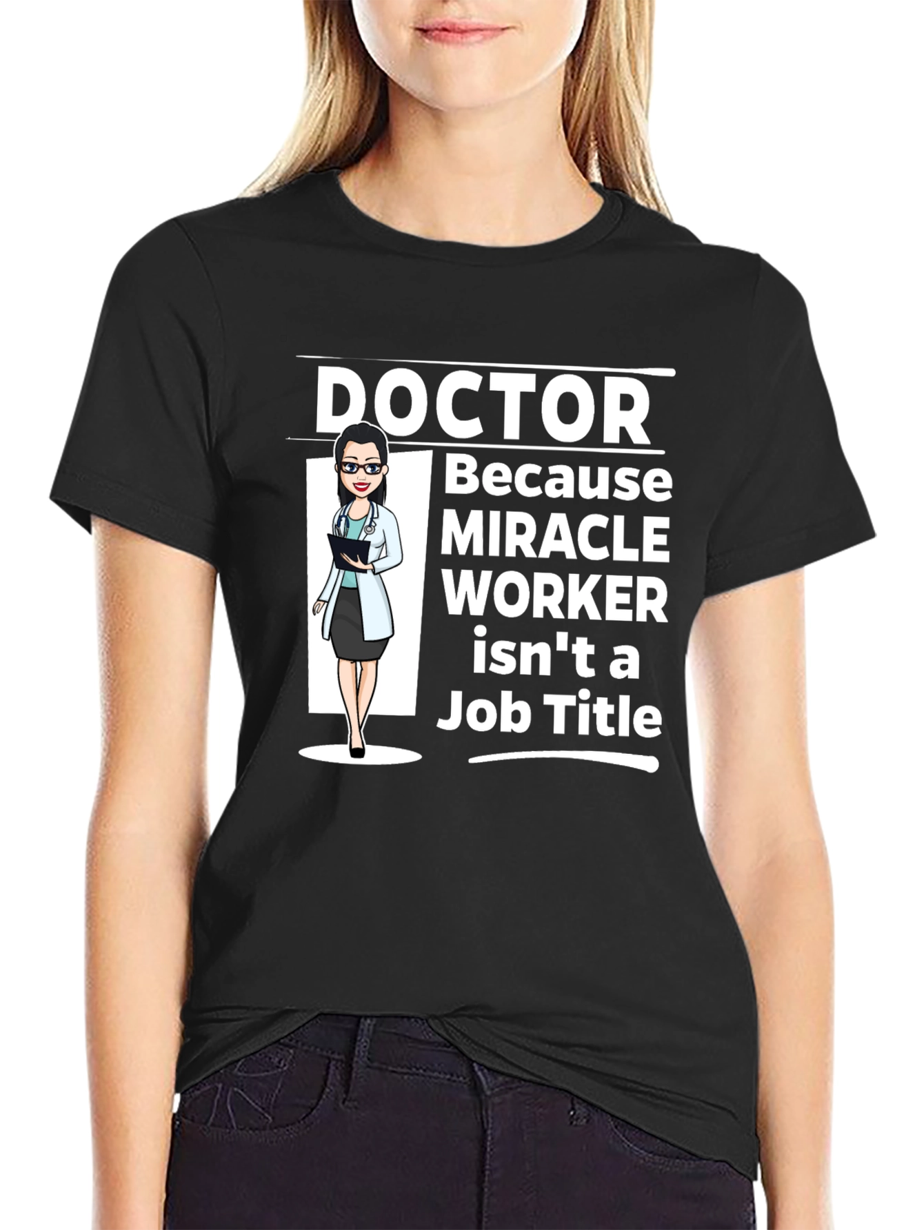 Black Doctor Miracle Worker T-Shirt - Black Cotton Tee view 2