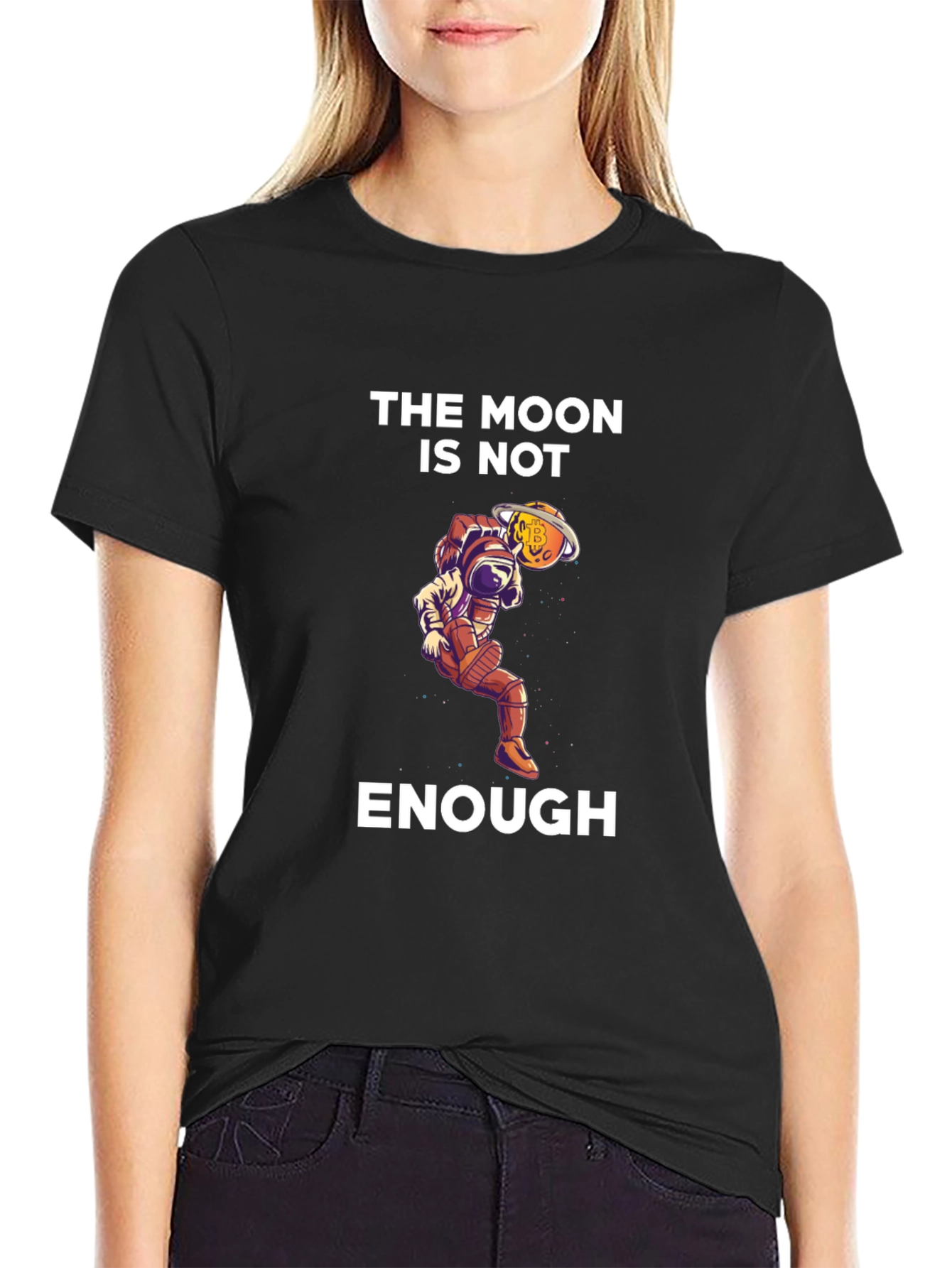 Black The Moon is Not Enough T-Shirt - Astronaut & Crypto view 2