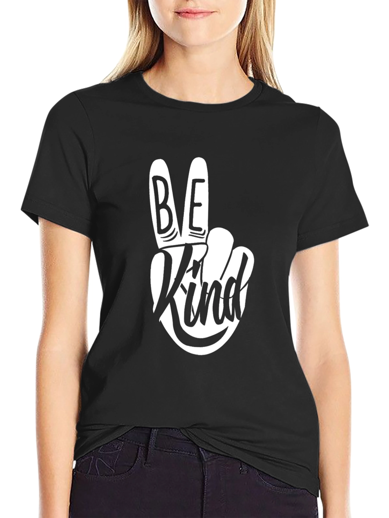 Black Be Kind Graphic Tee - Stylish Peace Sign Shirt view 2