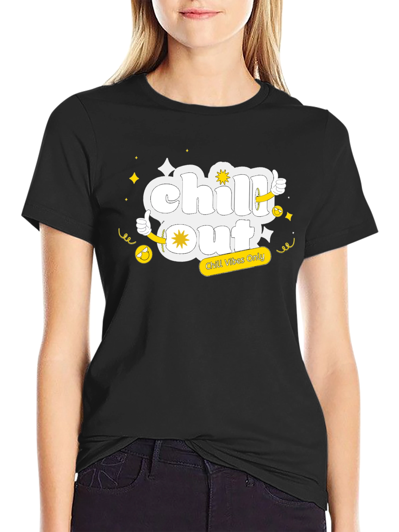 Black Chill Out Black Tee - Funny Cartoon Graphic T-Shirt view 2