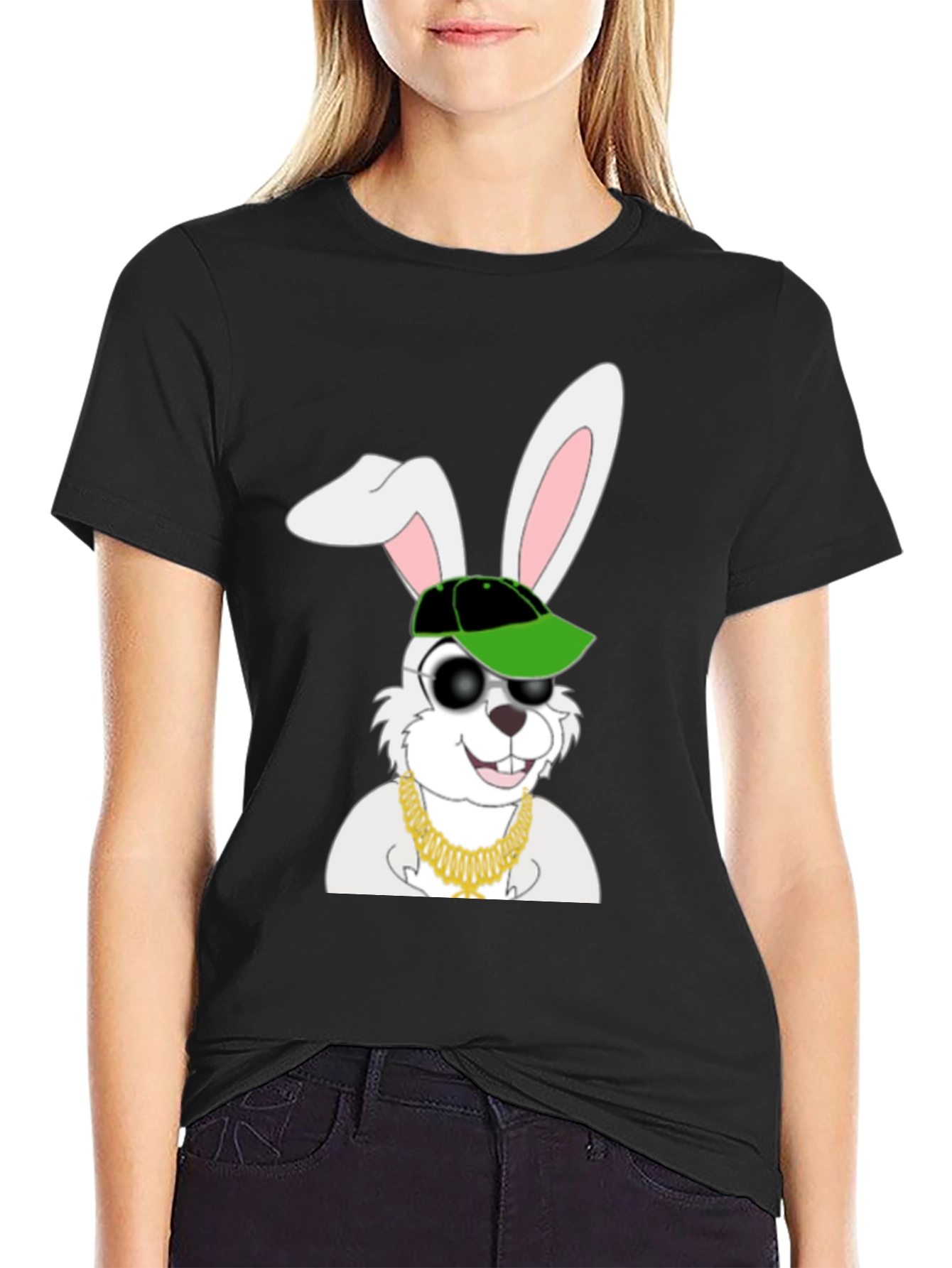 Black Cool Rabbit Graphic T-Shirt view 2