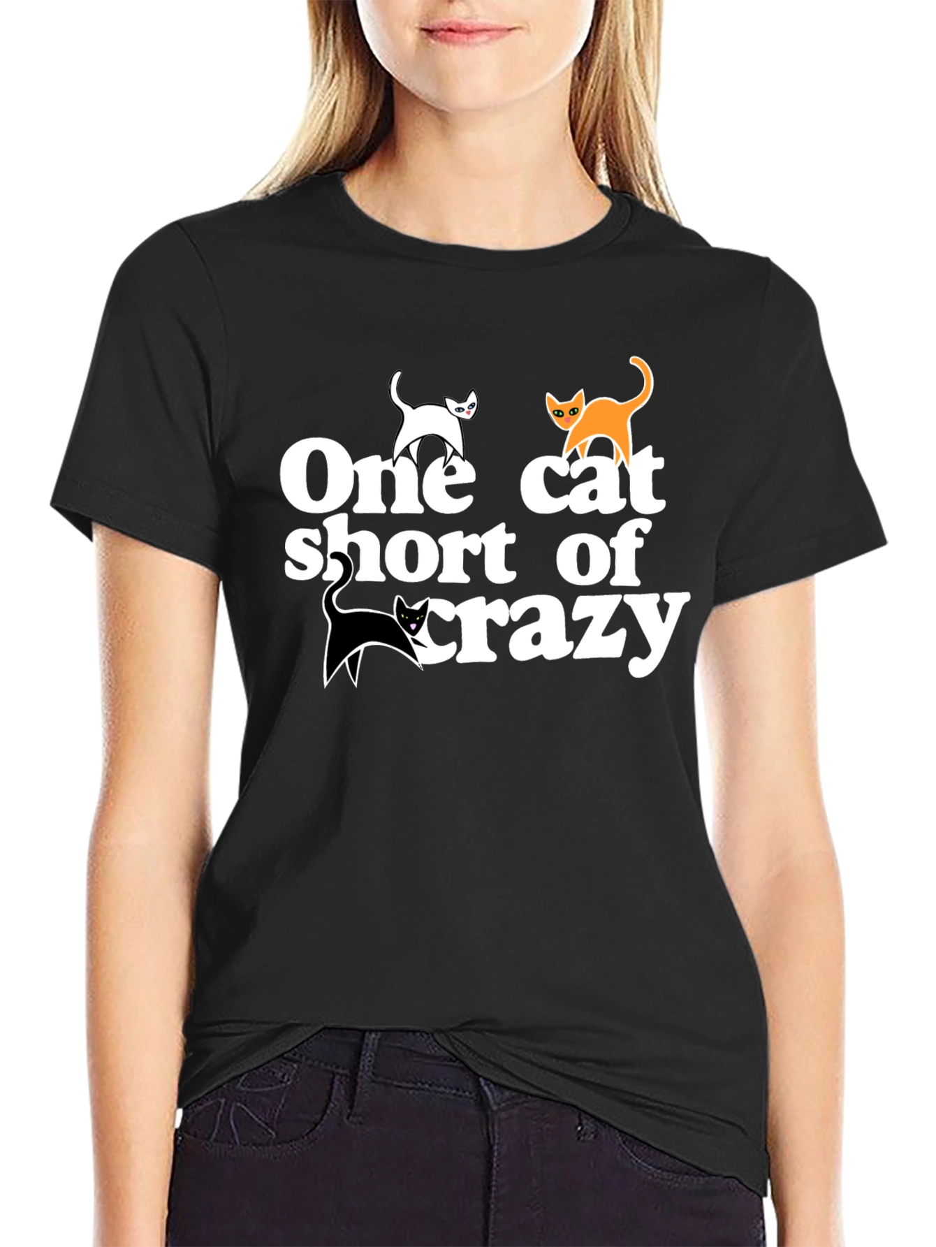 Black One Cat Short T-Shirt - Crazy Cat Lover Tee view 2