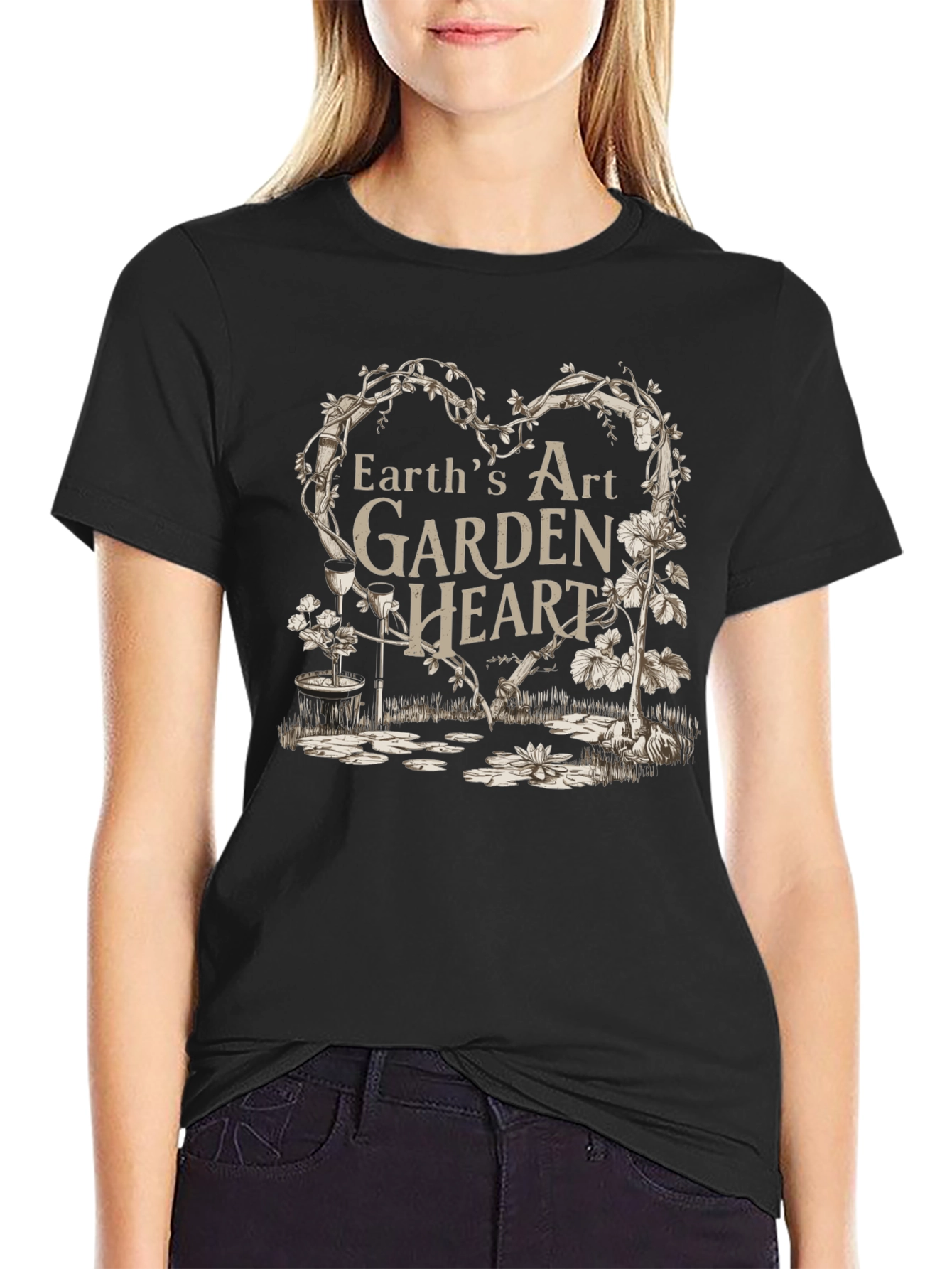 Black Earth's Art Garden Heart Black T-Shirt view 2
