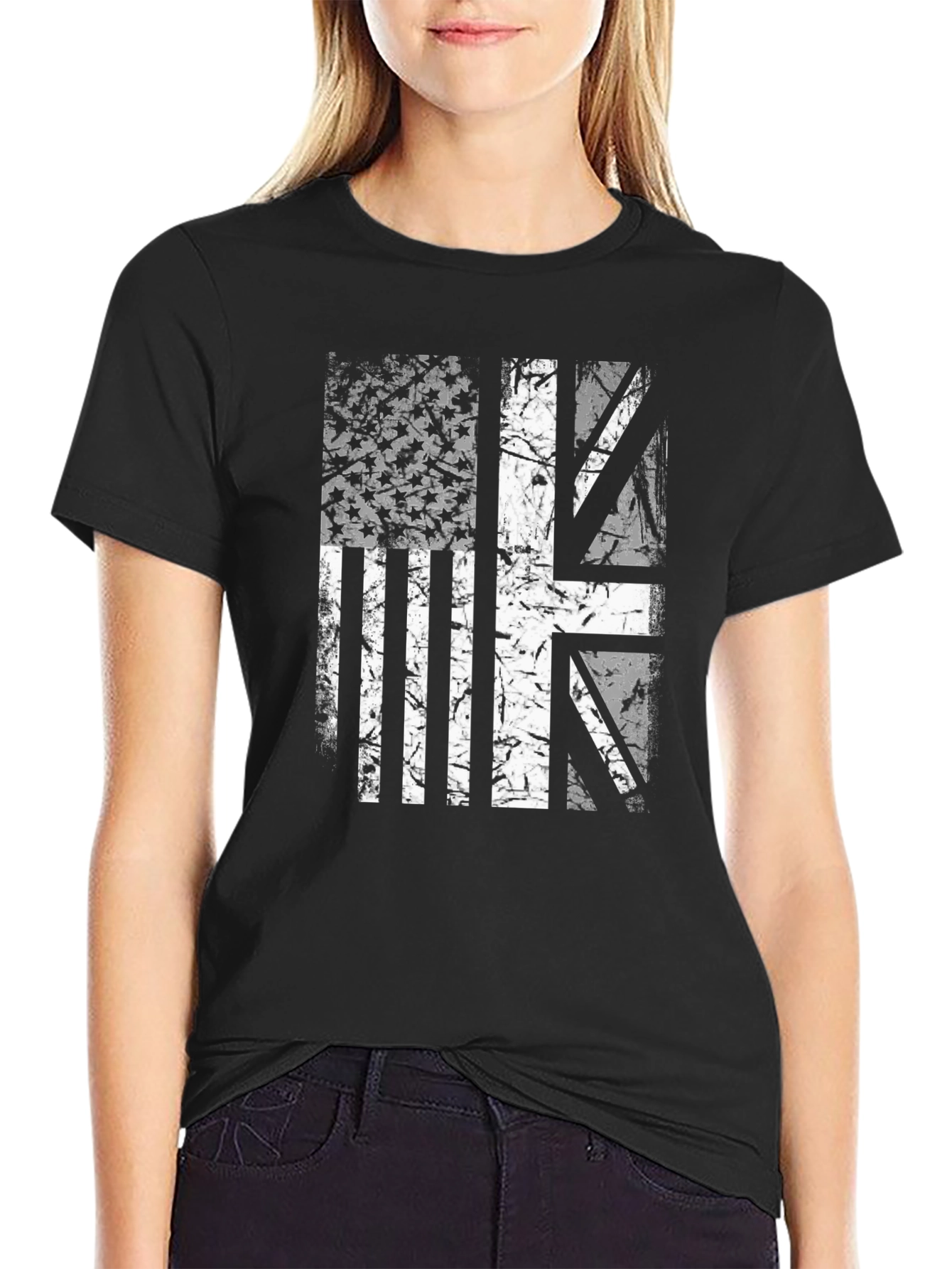 Black USA & UK Flag Graphic Print Tee view 2