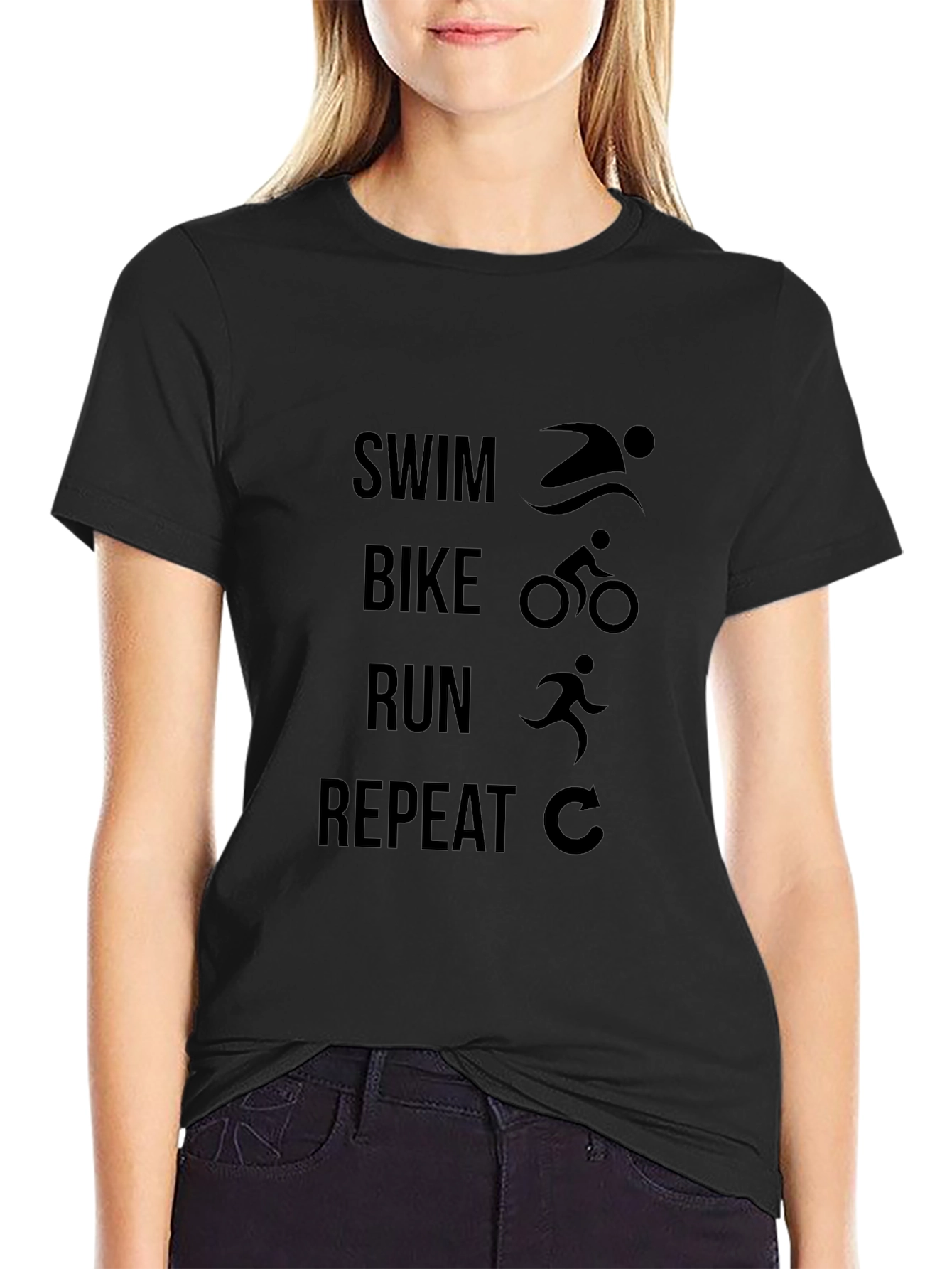 Black Swim Bike Run Repeat Black T-Shirt view 2