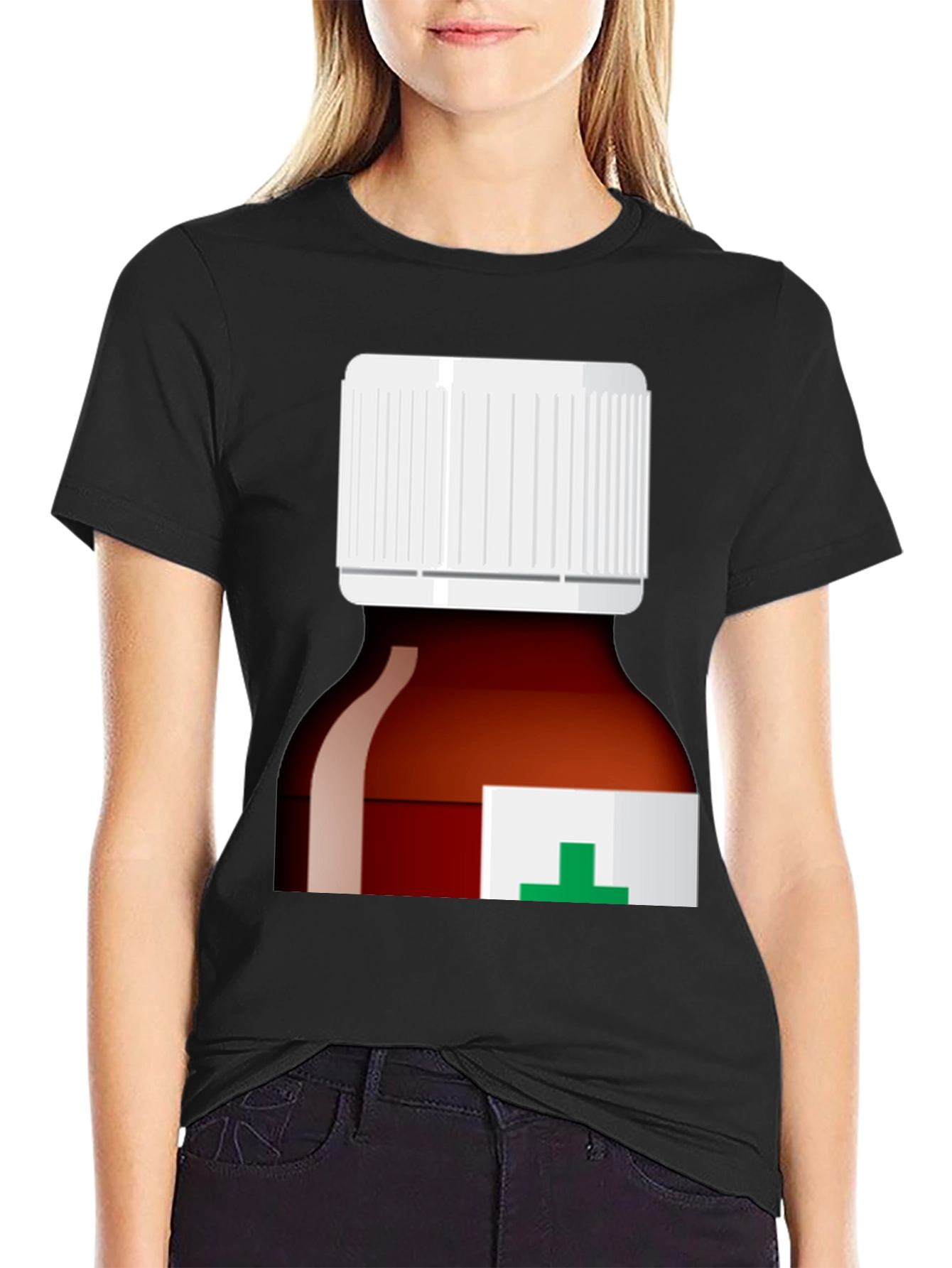 Black Pill Bottle Graphic T-Shirt - Novelty Medicine Tee view 2