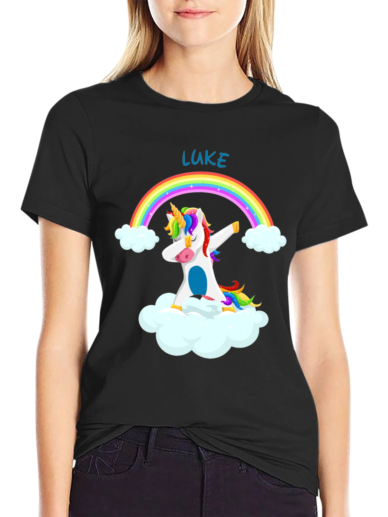 Black Luke's Unicorn Rainbow Dab T-Shirt - Black view 2
