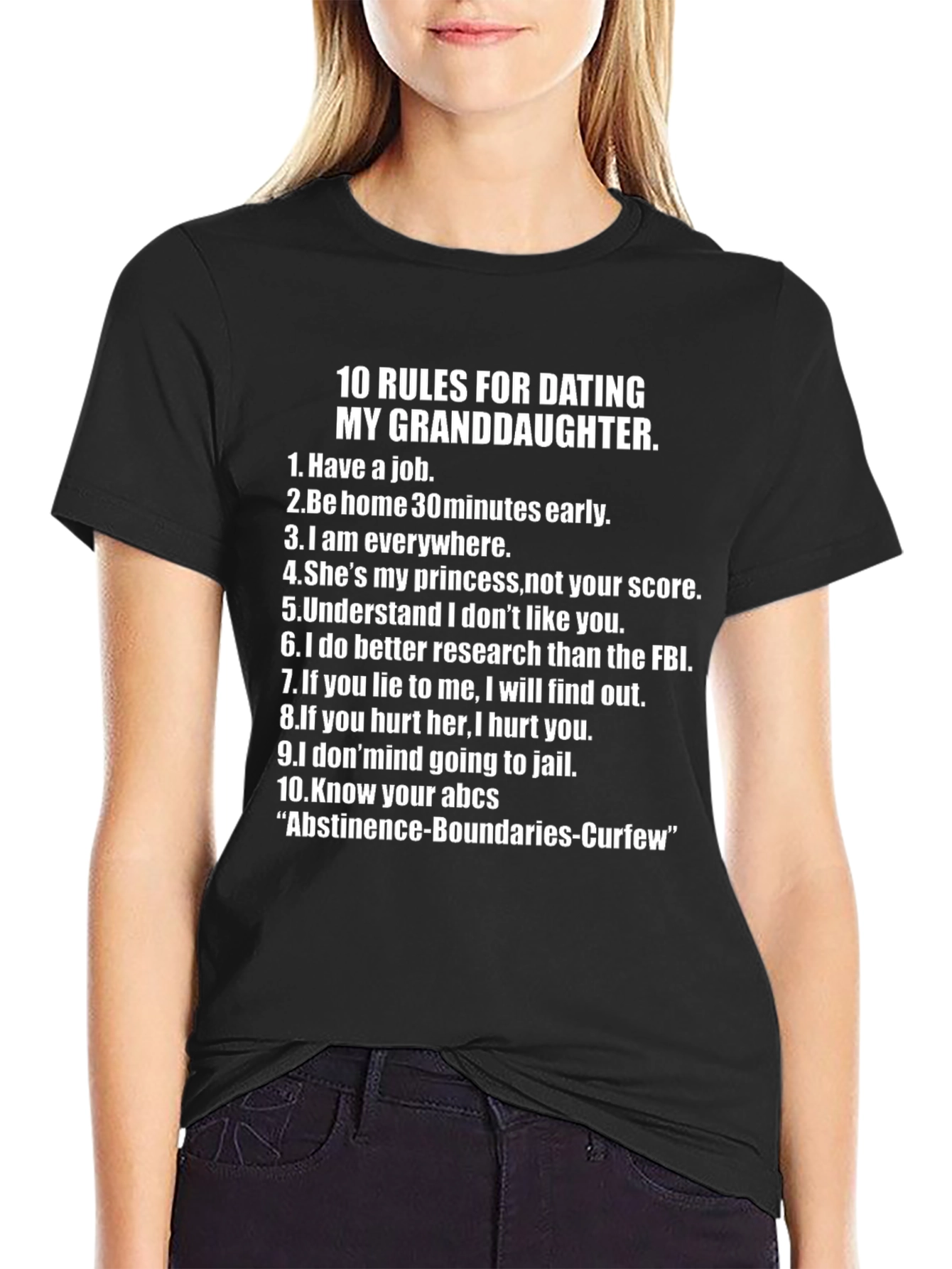 Black 10 Rules for Dating My Granddaughter T-Shirt view 2