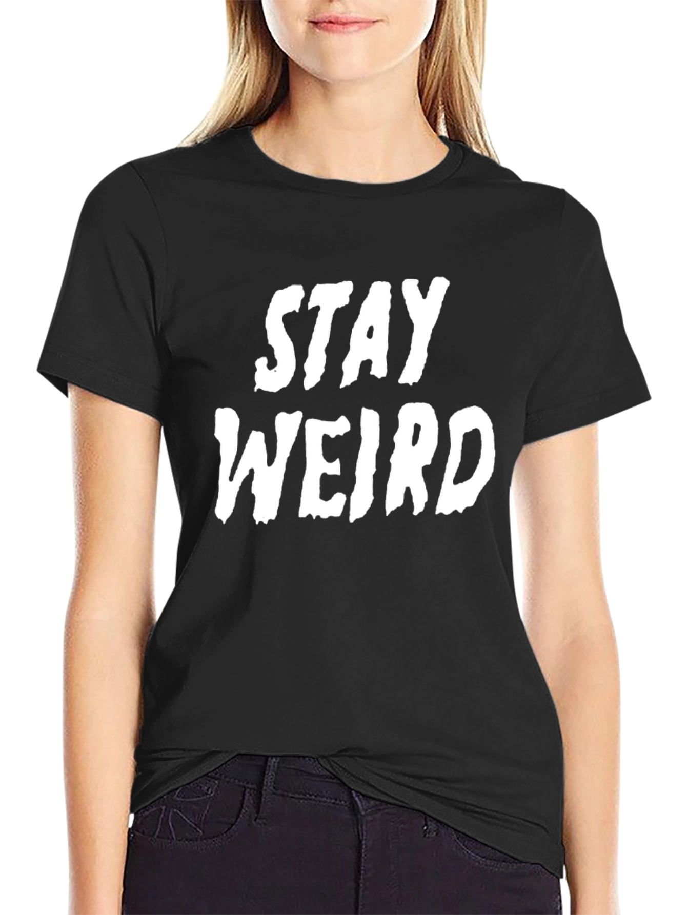 Black Stay Weird Graphic Tee - Black Cotton T-Shirt view 2