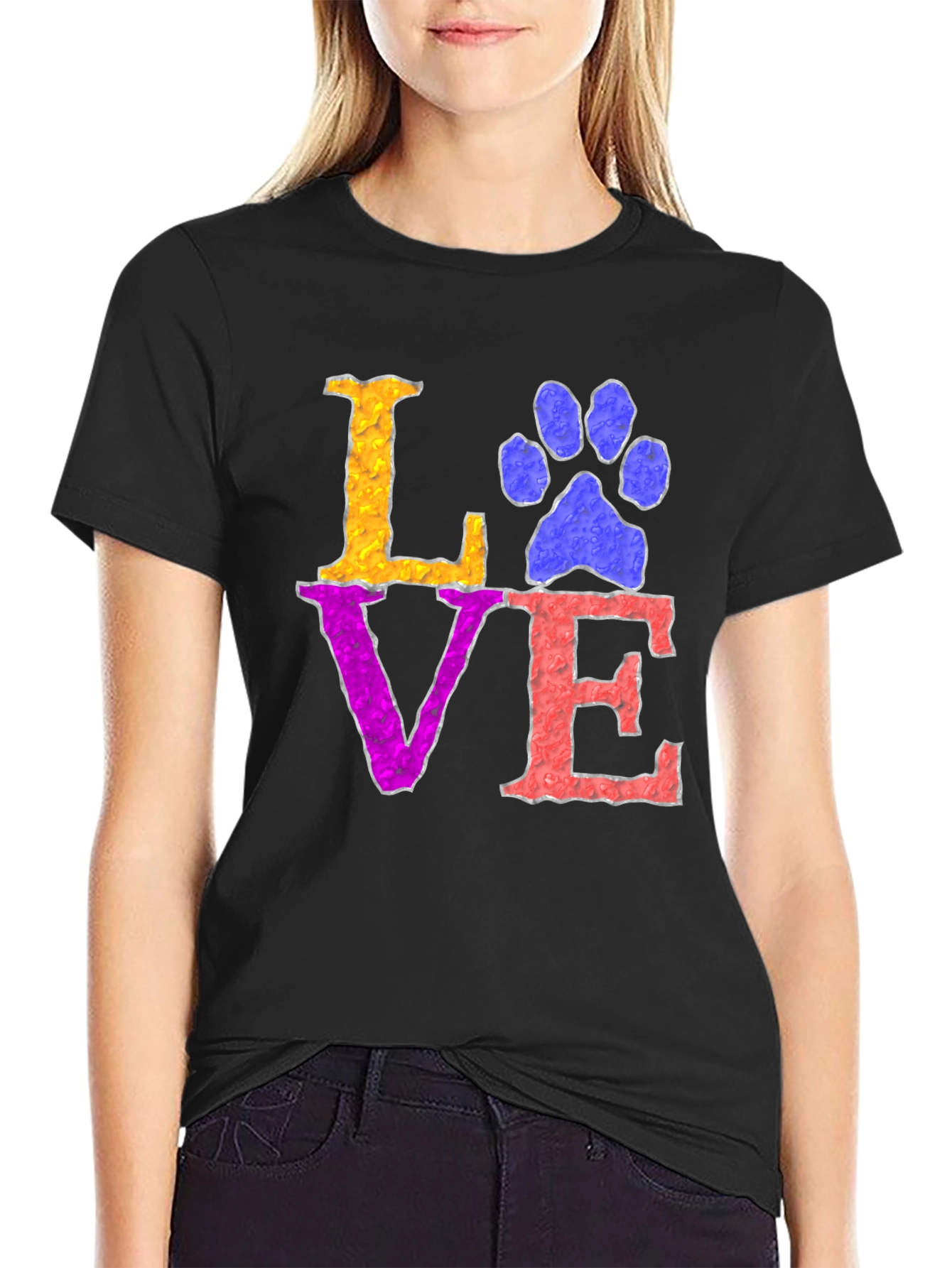 Black Love Paw Print T-Shirt - Pet Lover Tee view 2