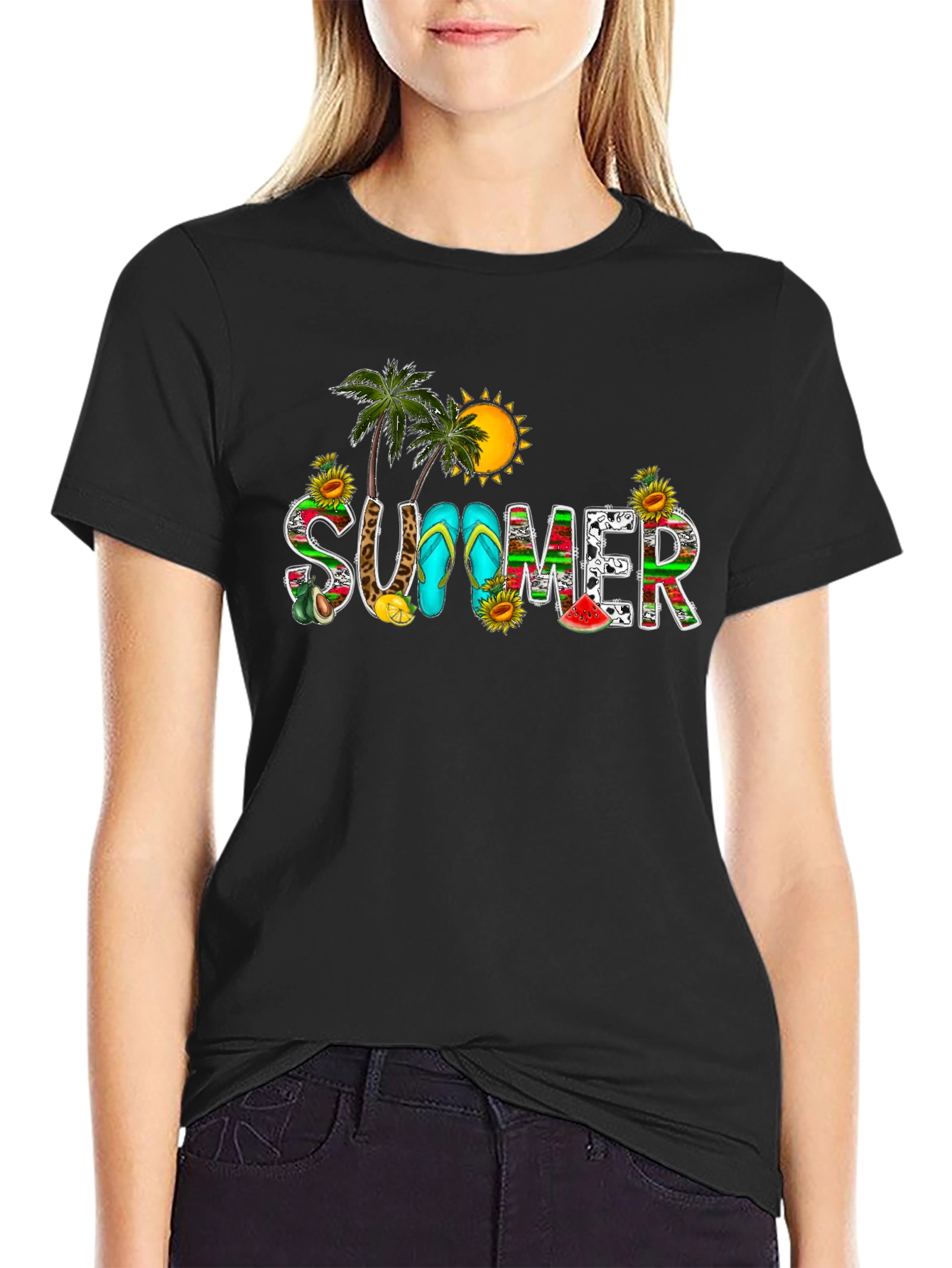 Black Summer Graphic T-Shirt view 2