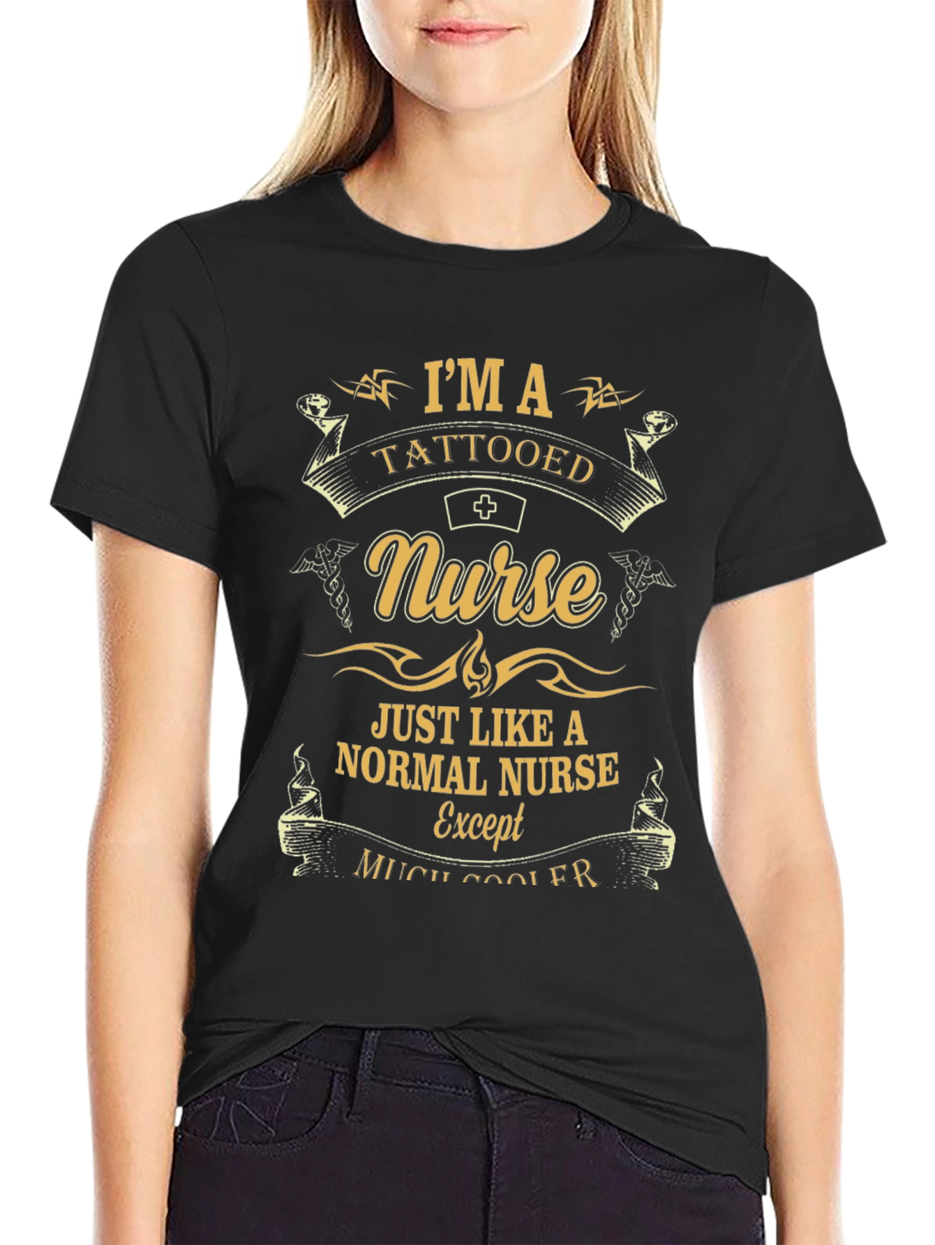 Black Tattooed Nurse T-Shirt - Funny Nursing Apparel view 2