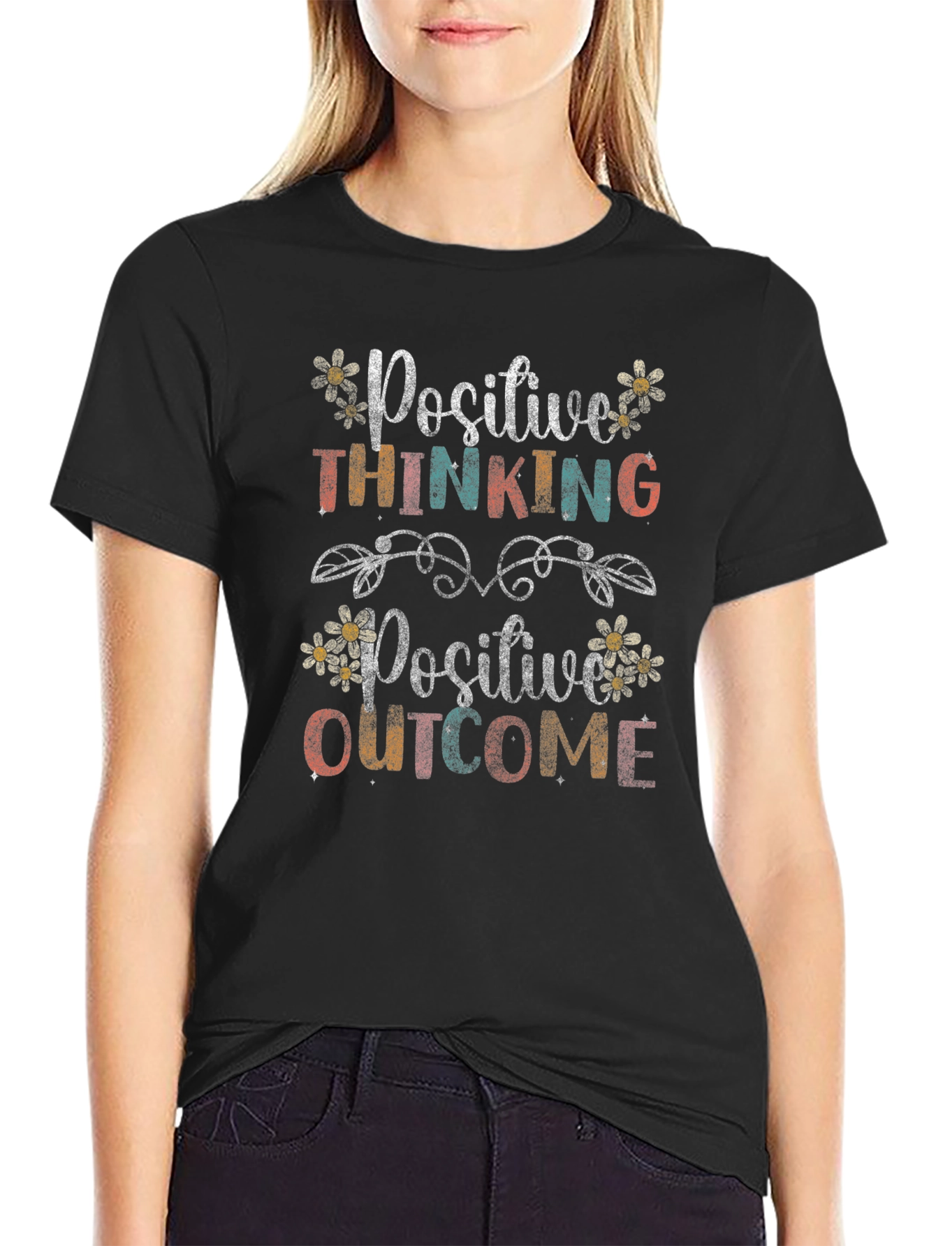 Black Positive Thinking Positive Outcome T-Shirt view 2