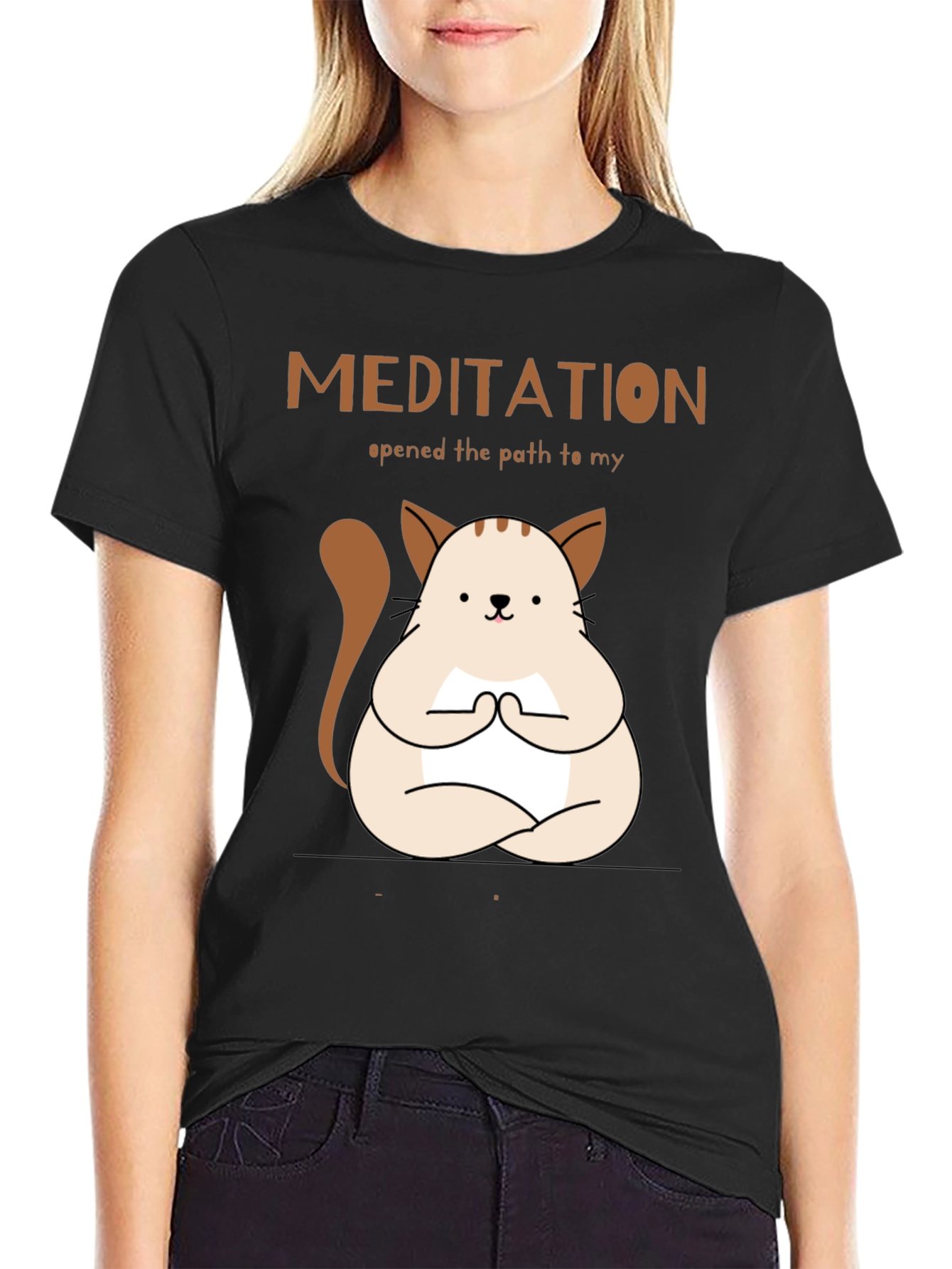 Black Meditating Cat T-Shirt - Find Your Inner Peace! view 2