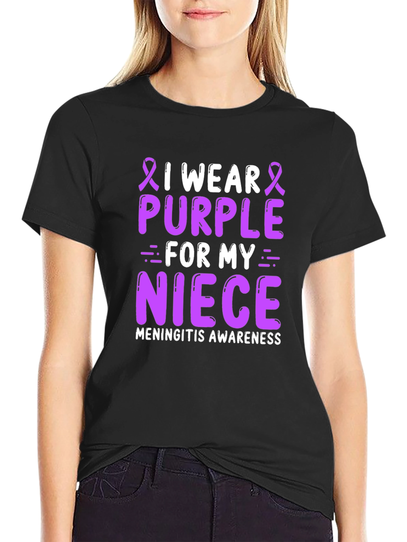 Black Purple Meningitis Awareness T-Shirt for Niece view 2