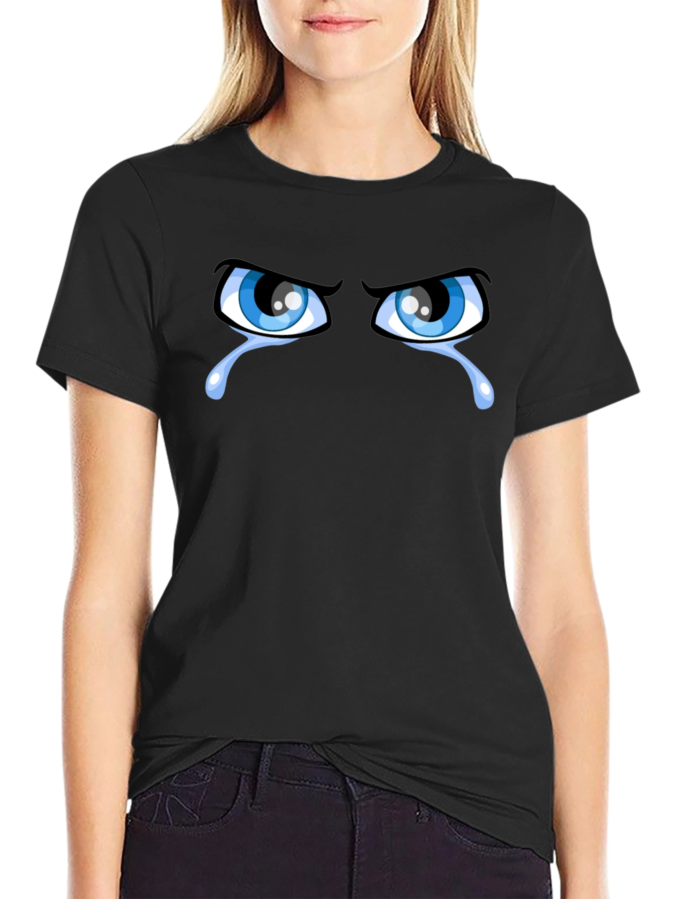 Black Crying Eyes Black T-Shirt Graphic Tee view 2