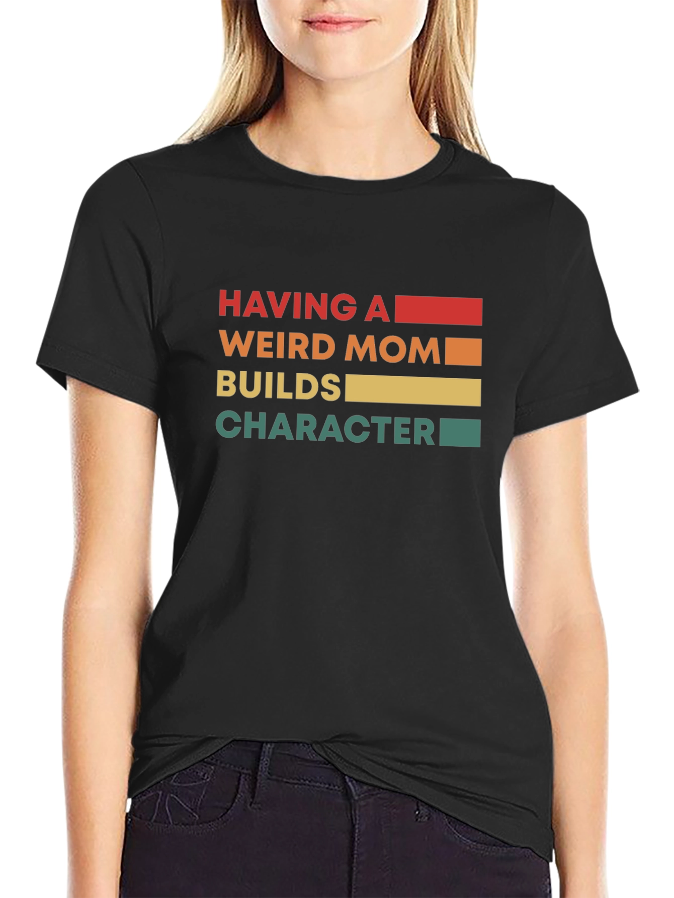 Black Having a Weird Mom T-Shirt - Black view 2
