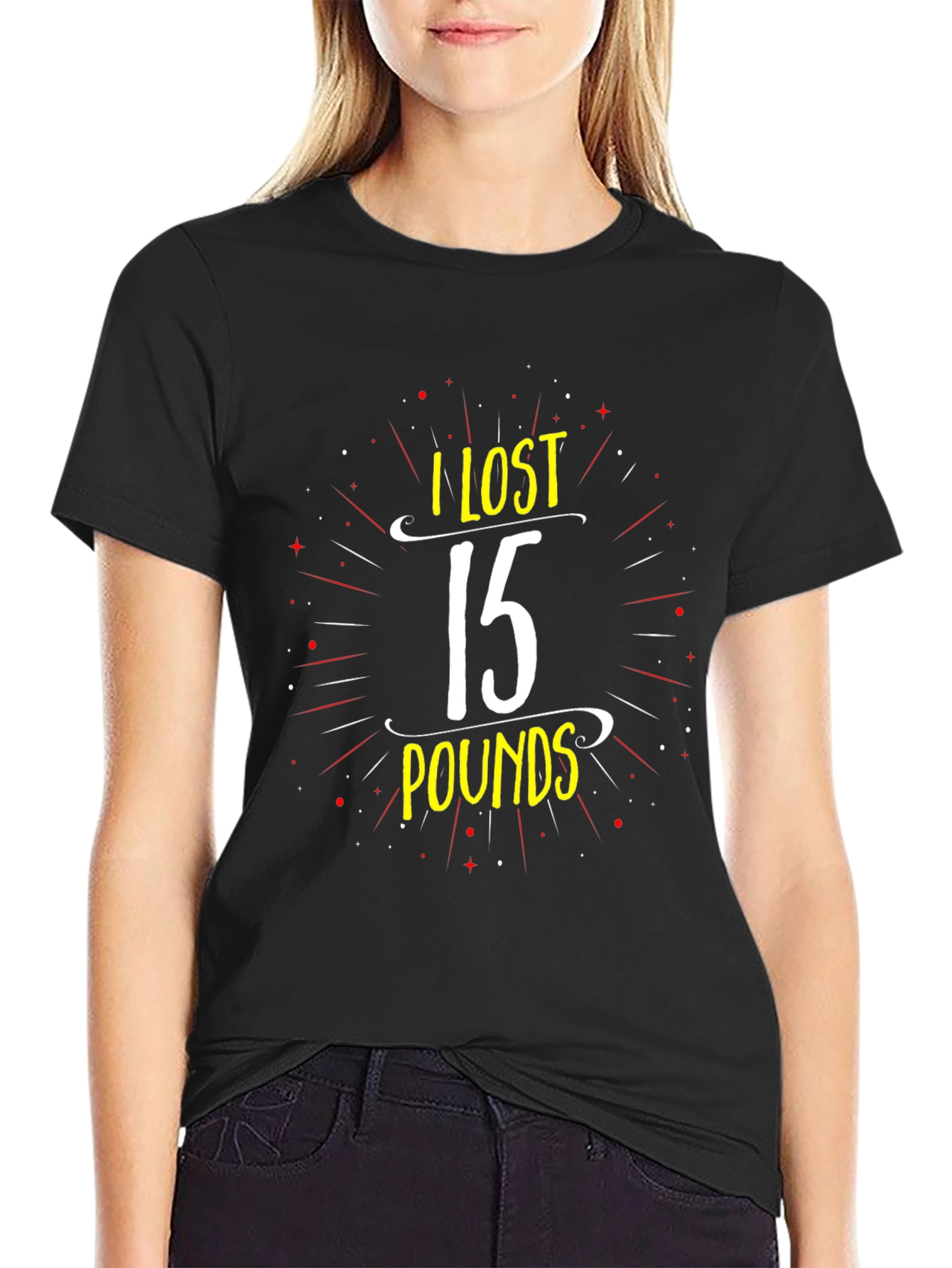 Black I Lost 15 Pounds T-Shirt - Weight Loss Tee view 2