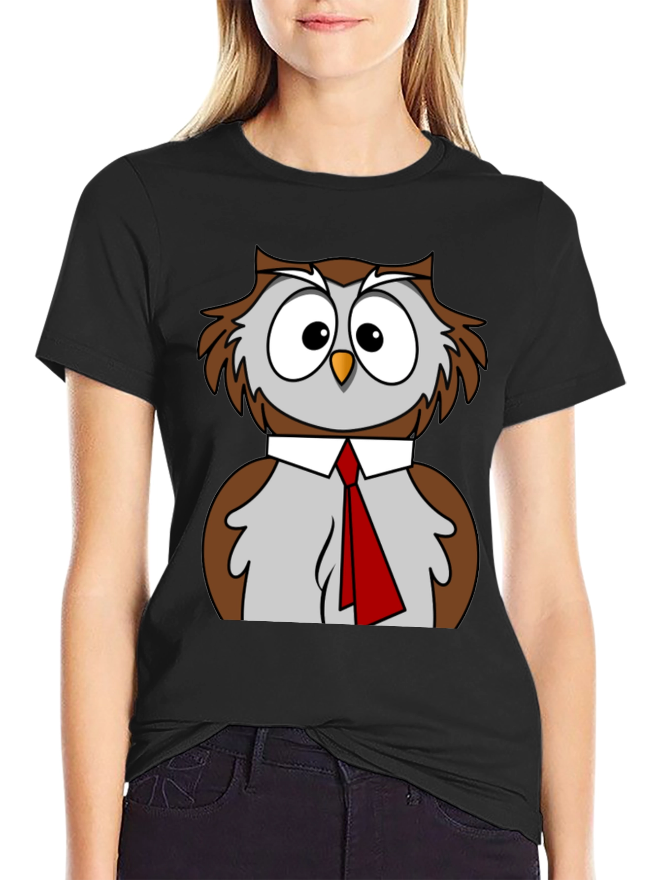 Black Owl T-Shirt Funny Bird Business Casual Tee view 2