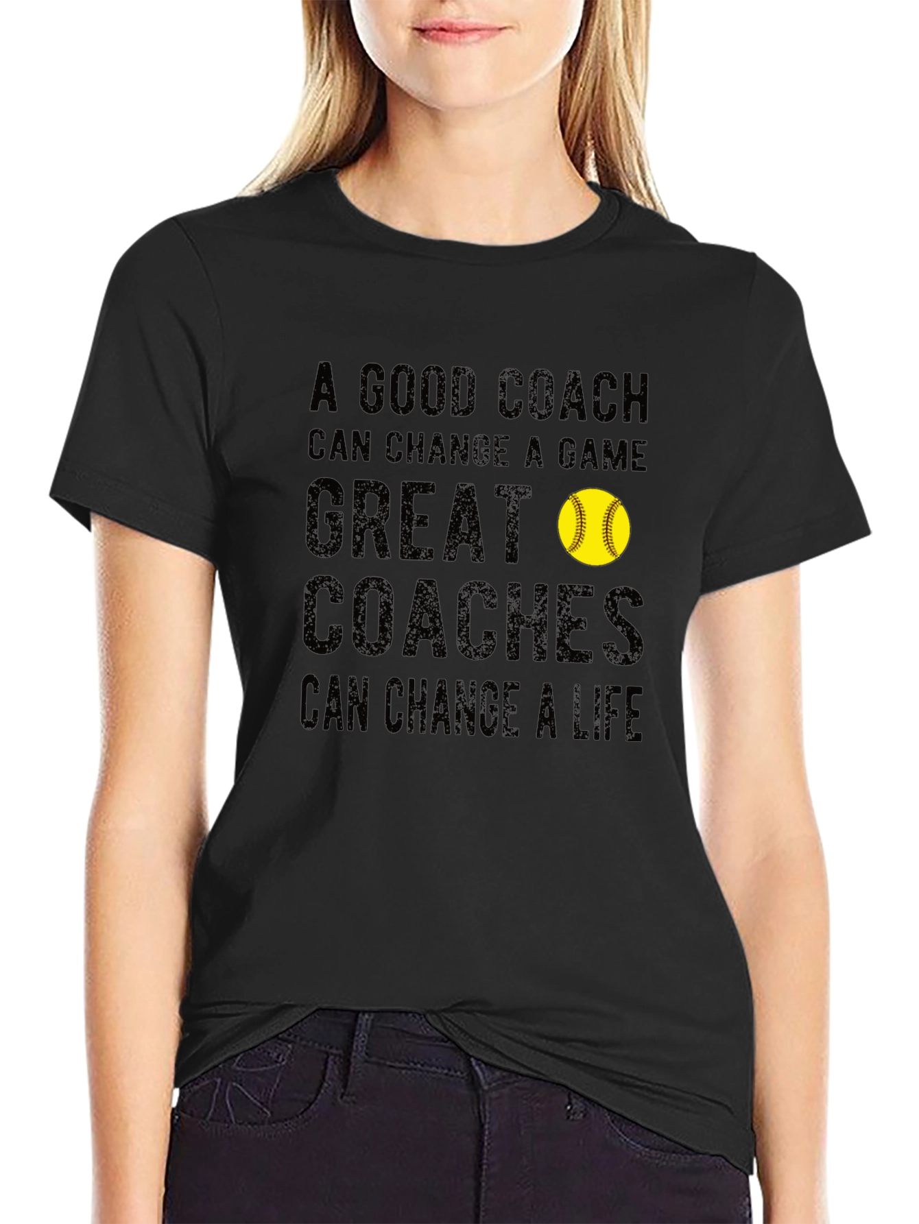 Black Coach Life T-Shirt - Softball Design view 2