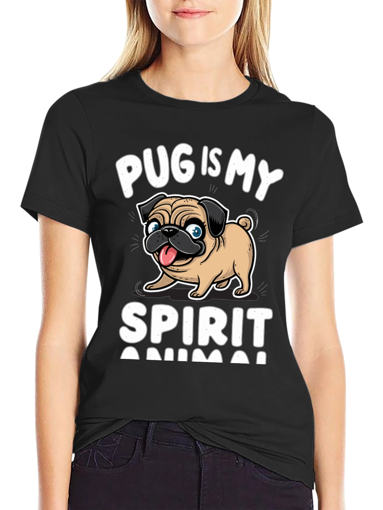 Black Pug Is My Spirit Animal T-Shirt, Black view 2
