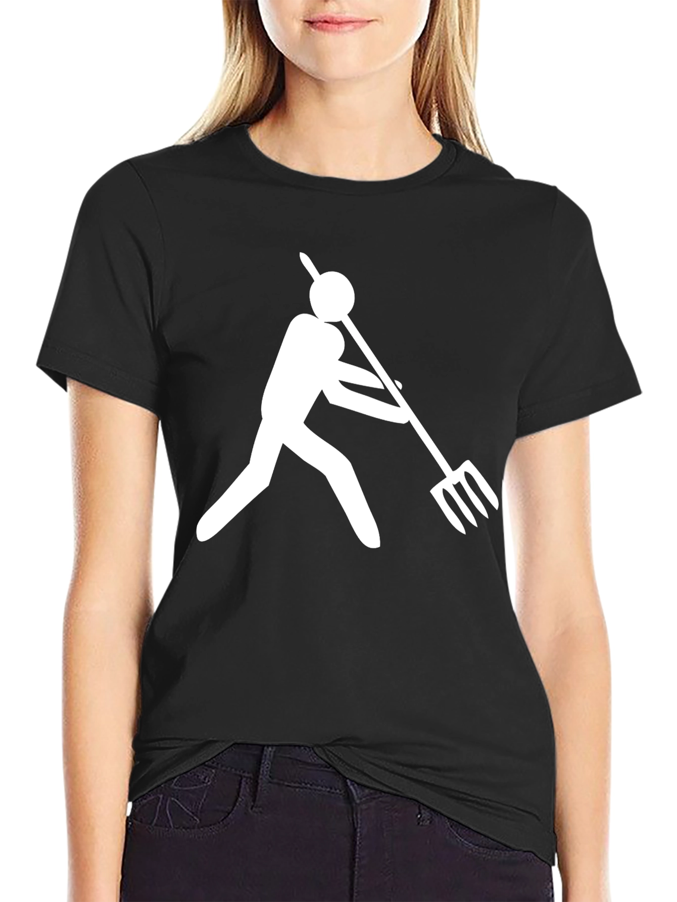 Black Funny Pitchfork T-Shirt - Black Cotton Tee view 2