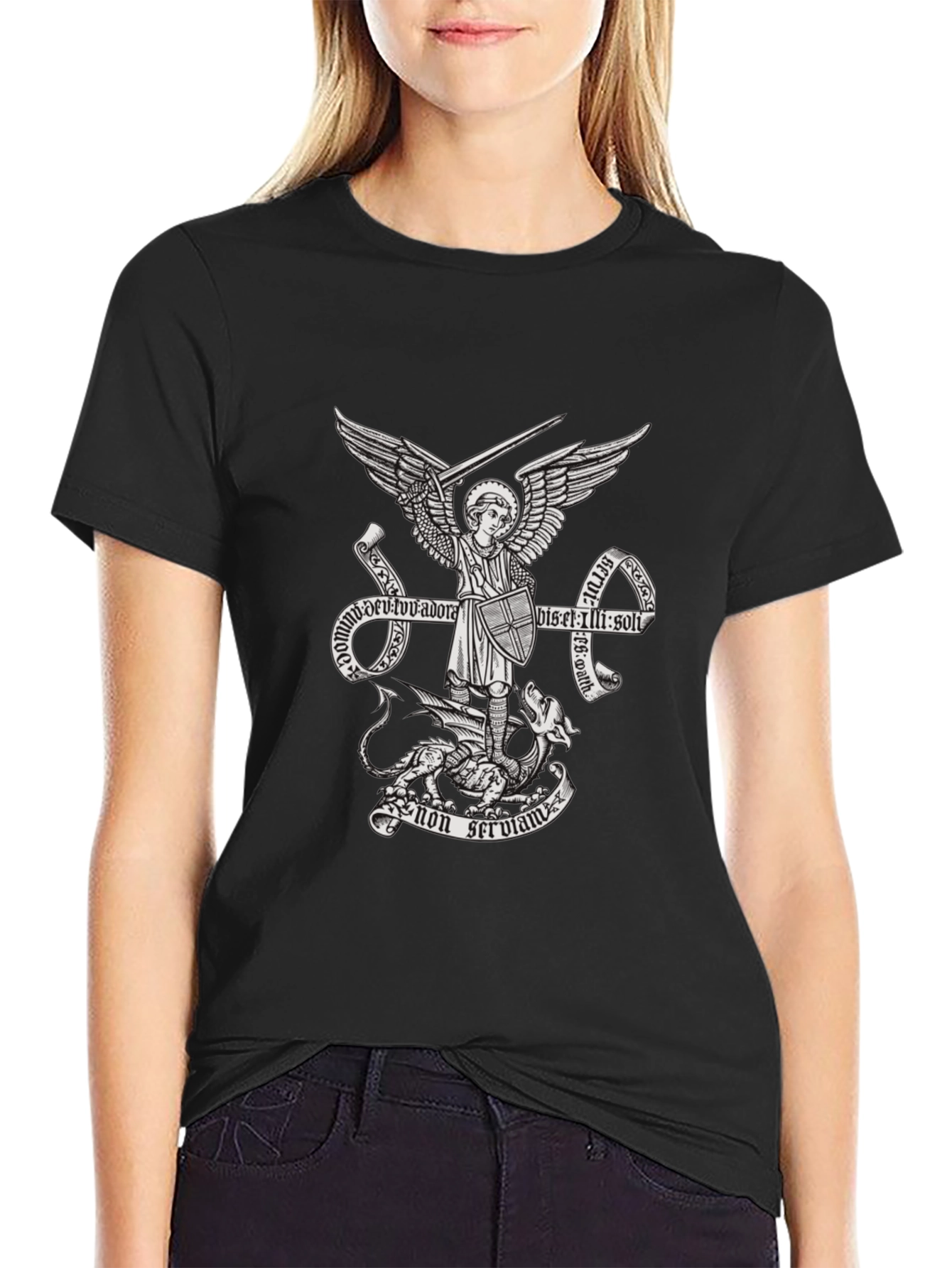 Black Archangel Michael Graphic T-Shirt view 2