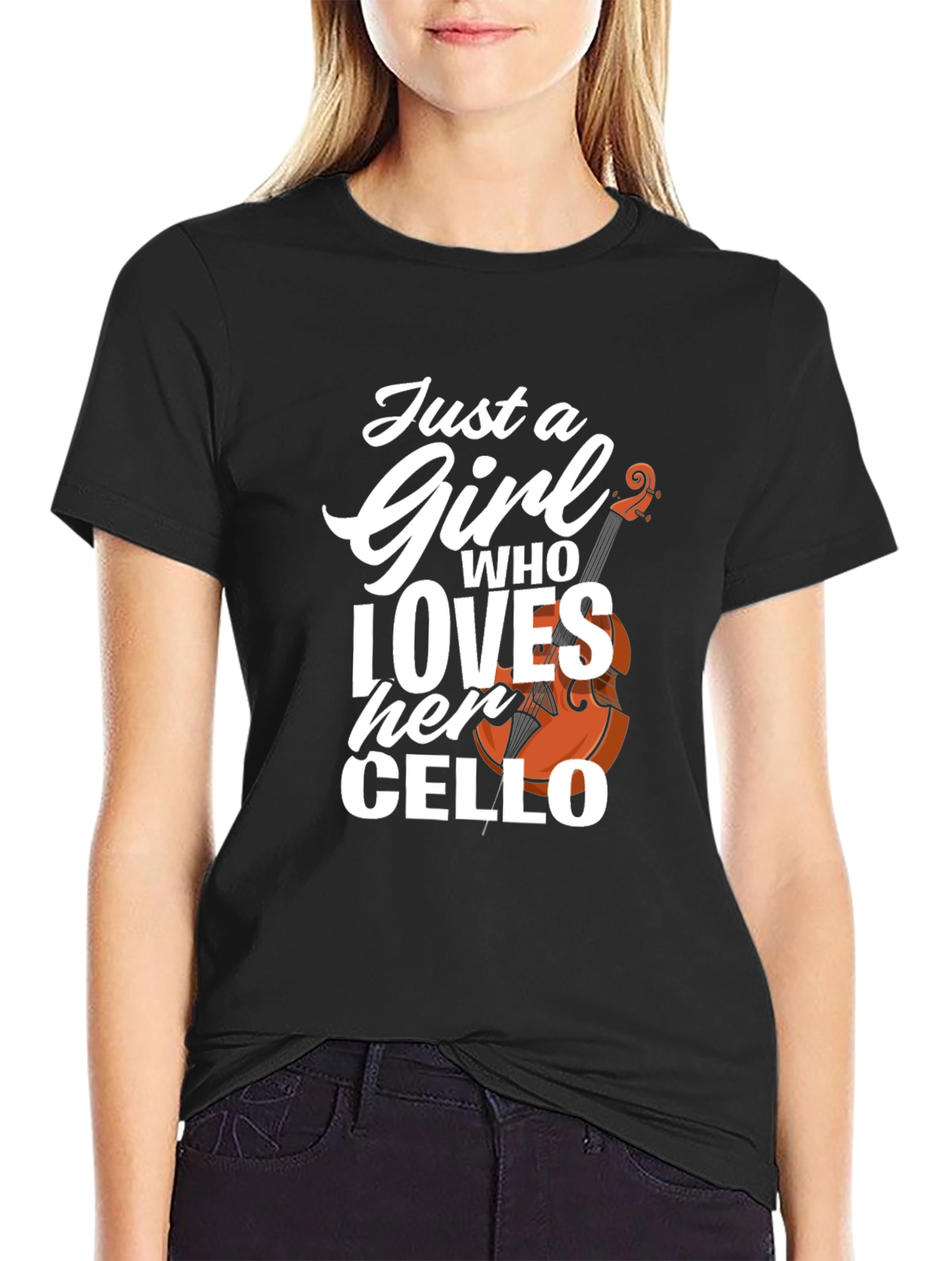 Black Just a Girl Who Loves Her Cello T-Shirt view 2