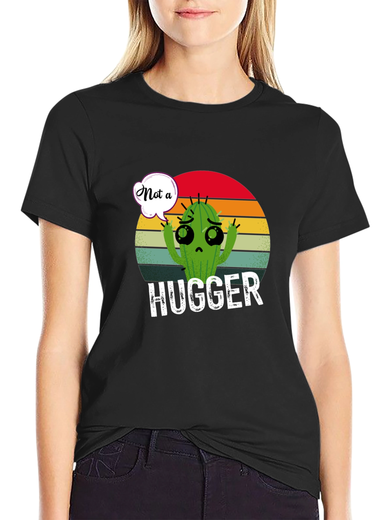 Black Not a Hugger Cactus T-Shirt view 2
