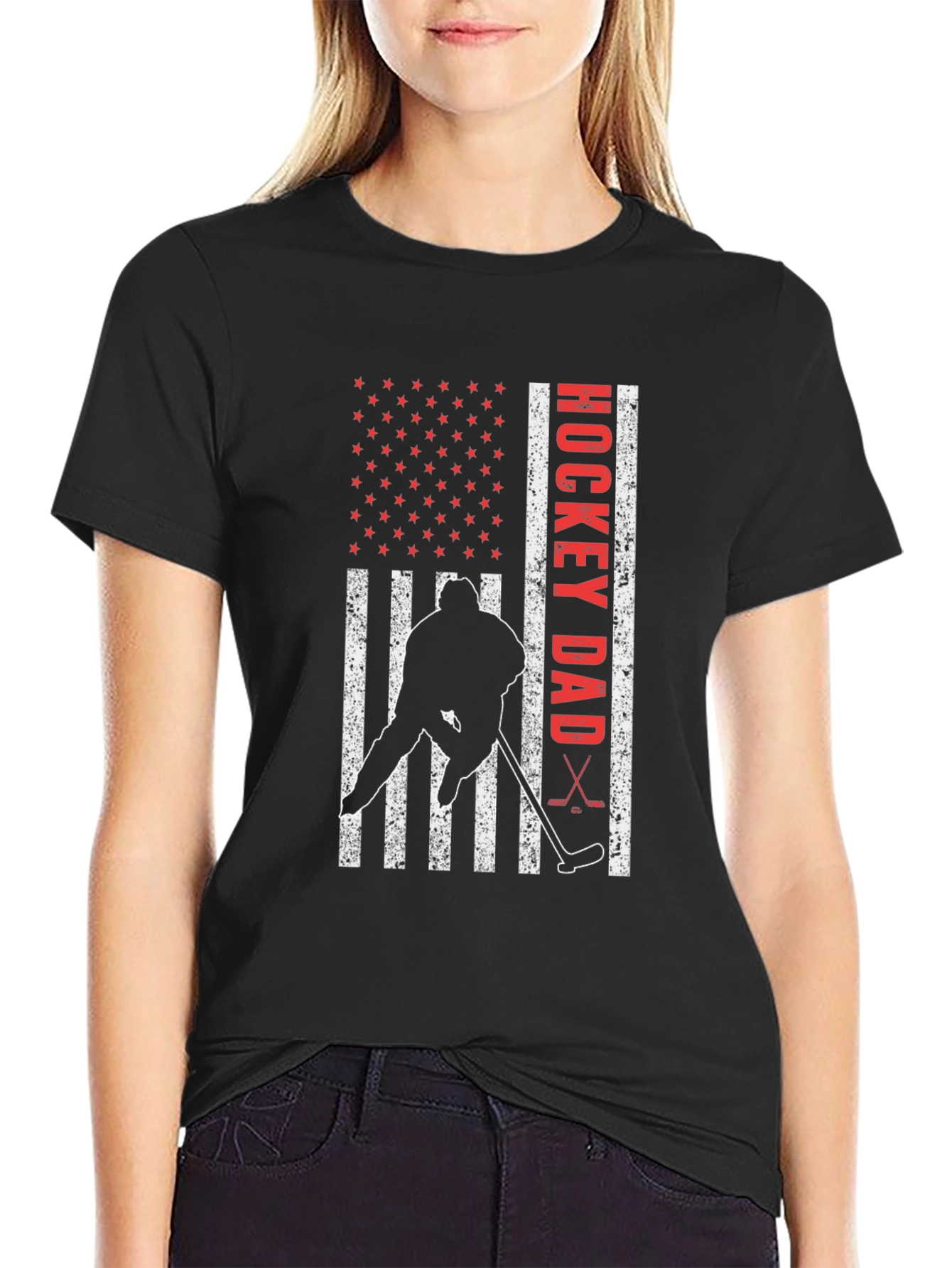 Black Hockey Dad USA Flag T-Shirt view 2