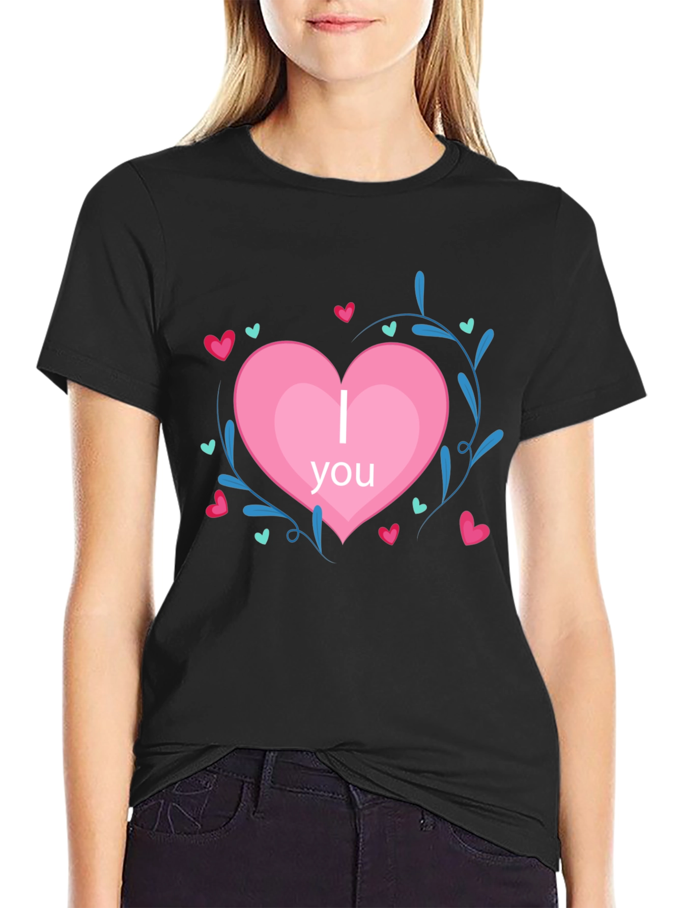 Black I Heart You Graphic Tee - Black Crew Neck T-Shirt view 2