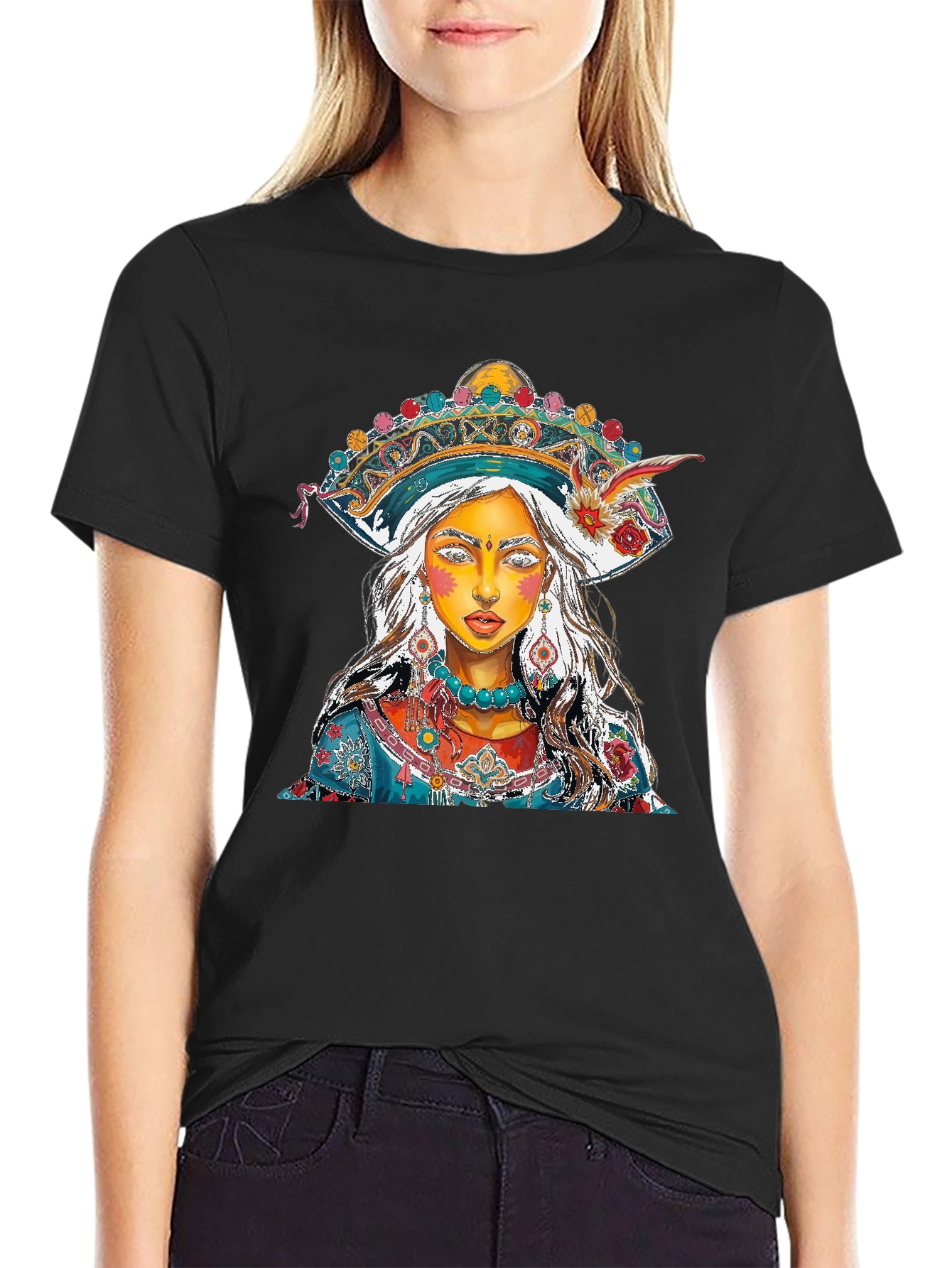 Black Artistic Woman Portrait Graphic Print Men's T-Shirt view 2