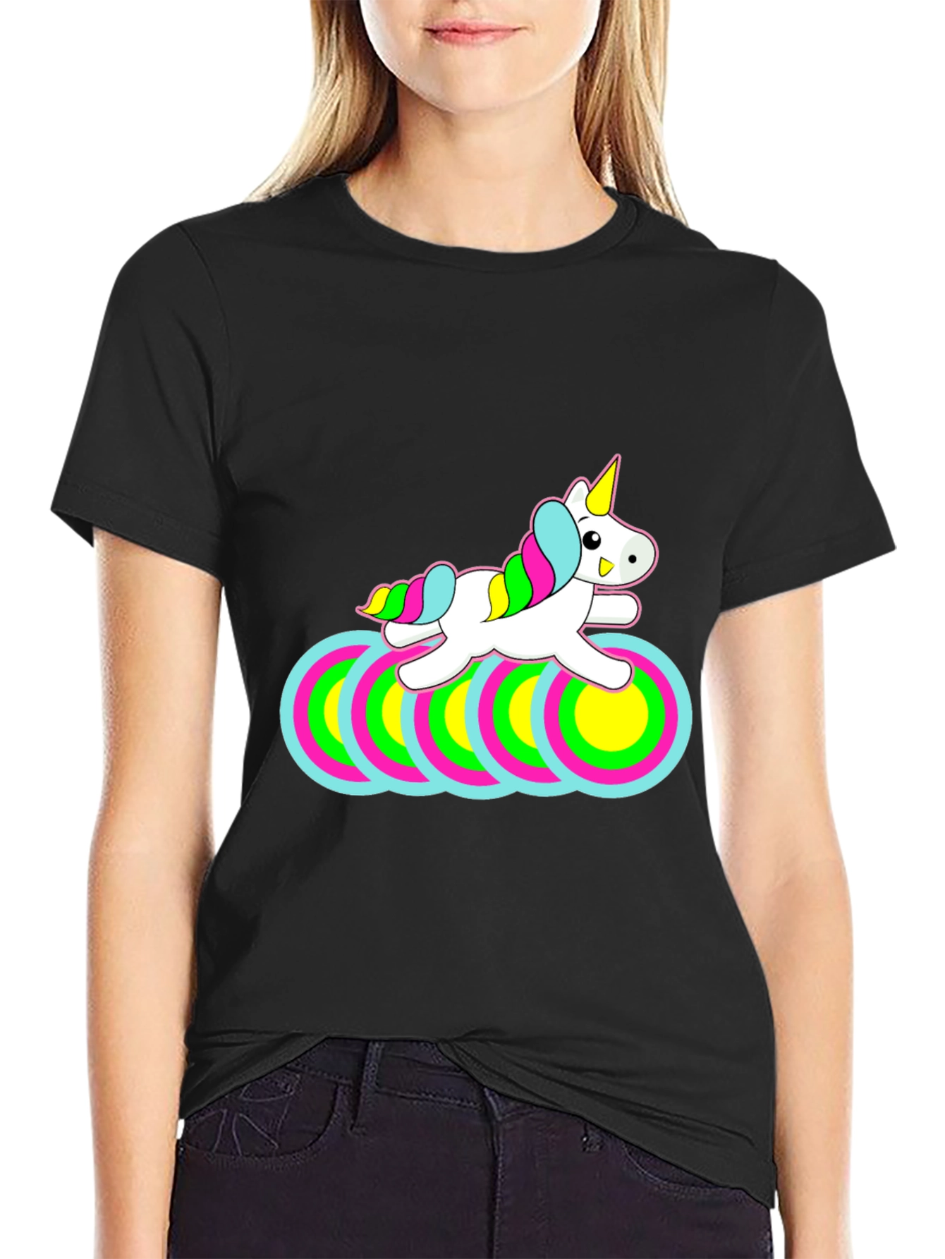 Black Unicorn Circles Black T-Shirt view 2