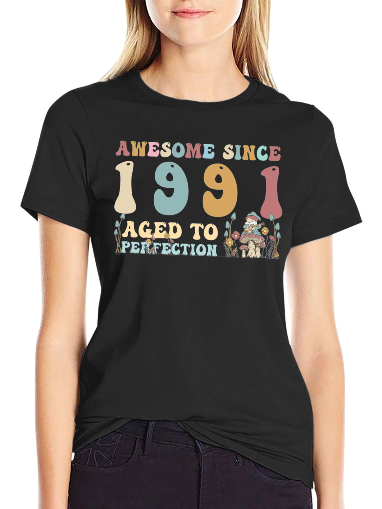 Black Awesome Since 1991 Aged to Perfection Black T-Shirt view 2