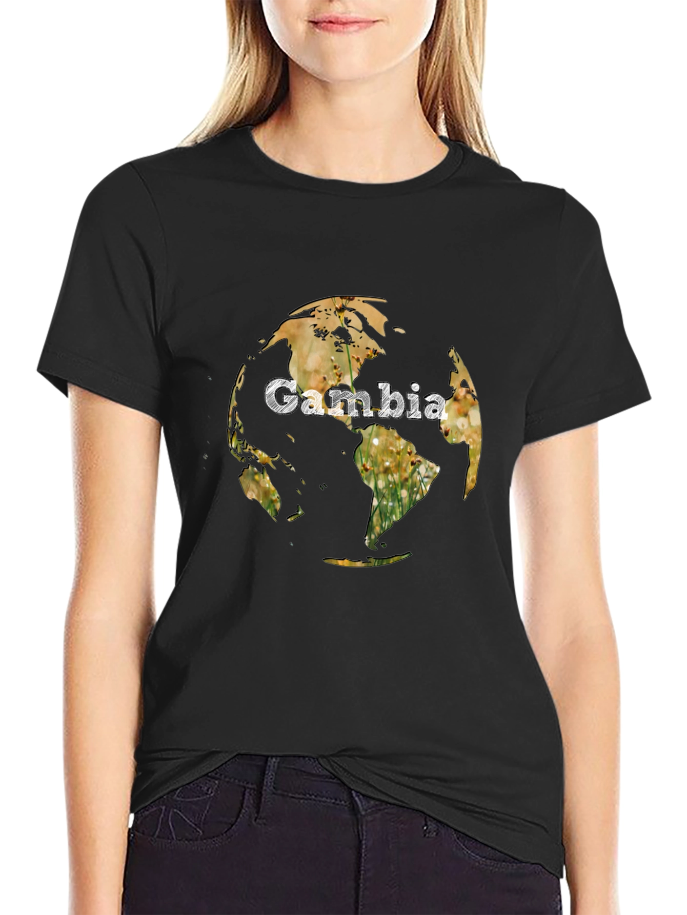 Black Gambia Globe Graphic Tee - Unique Design view 2
