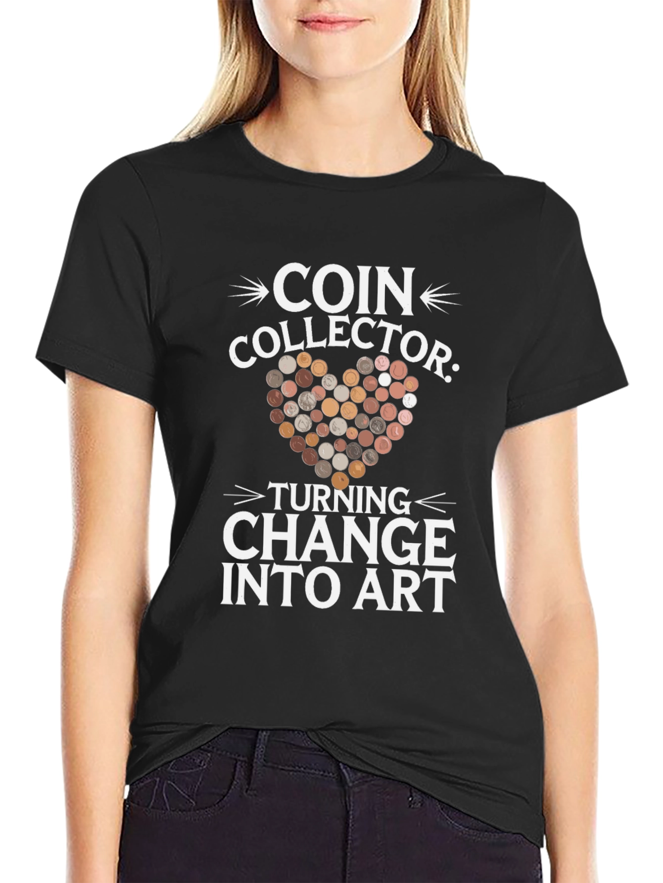 Black Coin Collector Turning Change into Art T-Shirt view 2